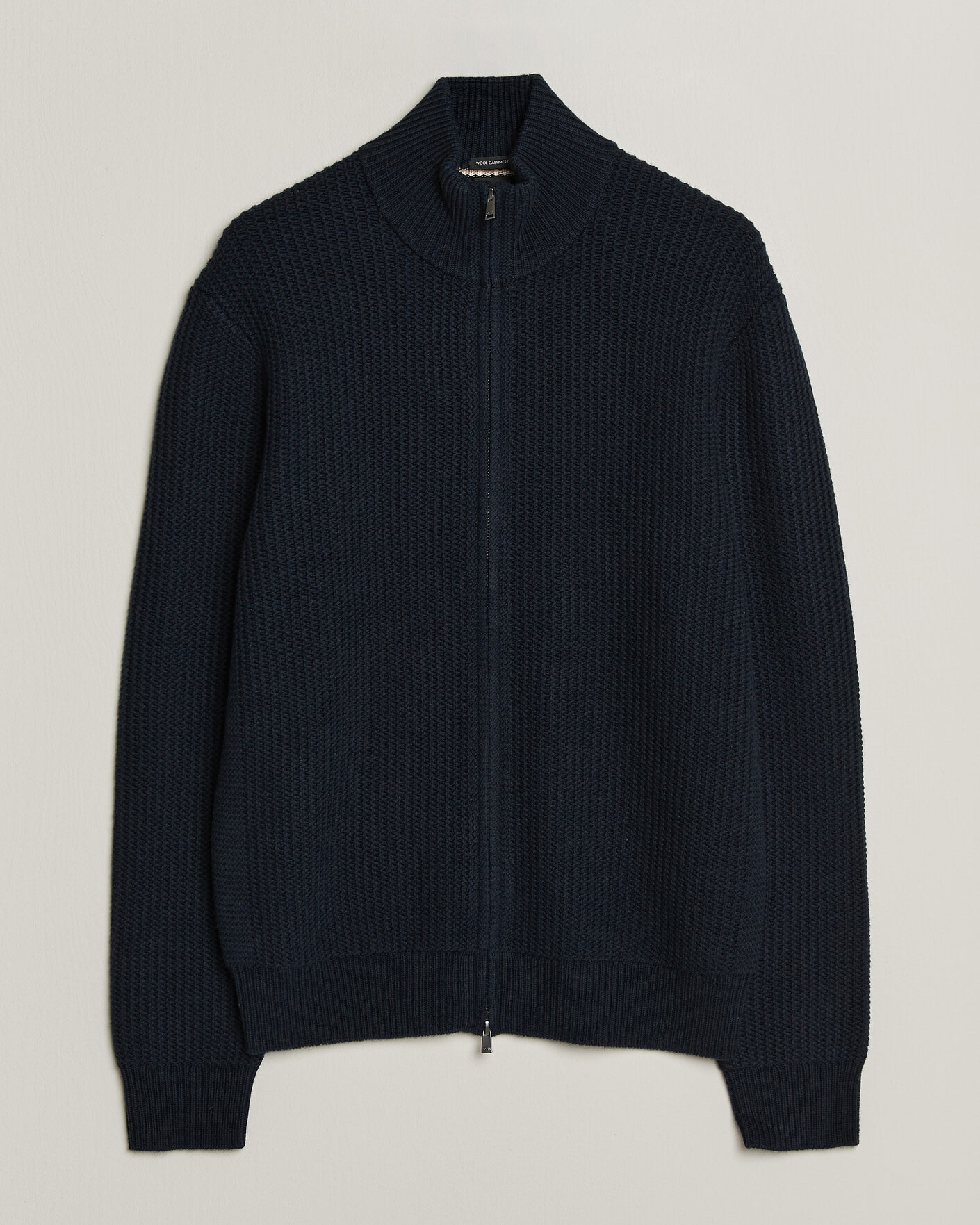 Herr | Tröjor | BOSS BLACK | Fiocco Wool/Cashmere Full Zip Dark Blue