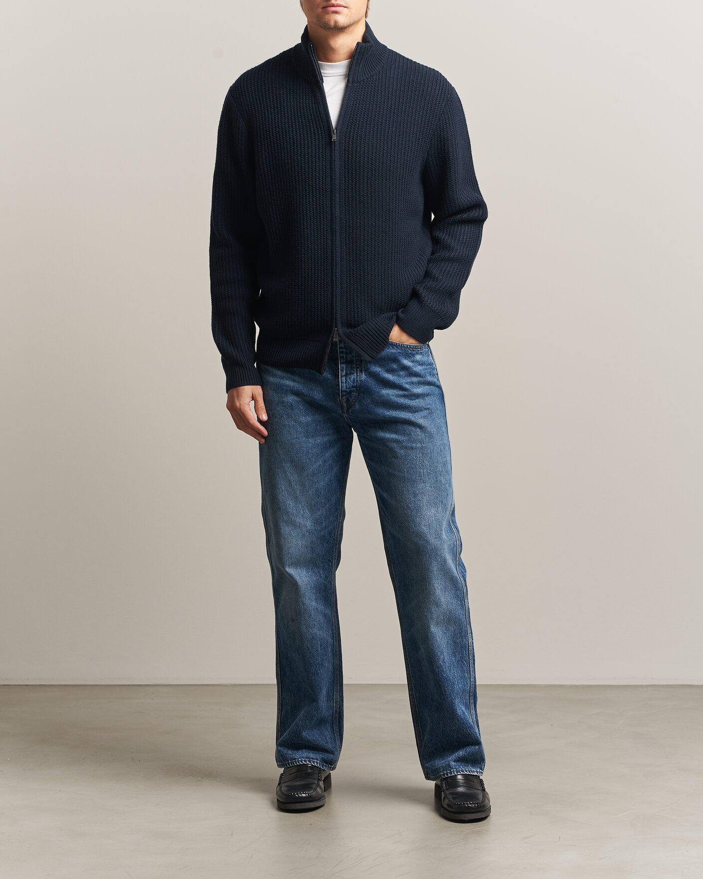 Herr | Tröjor | BOSS BLACK | Fiocco Wool/Cashmere Full Zip Dark Blue