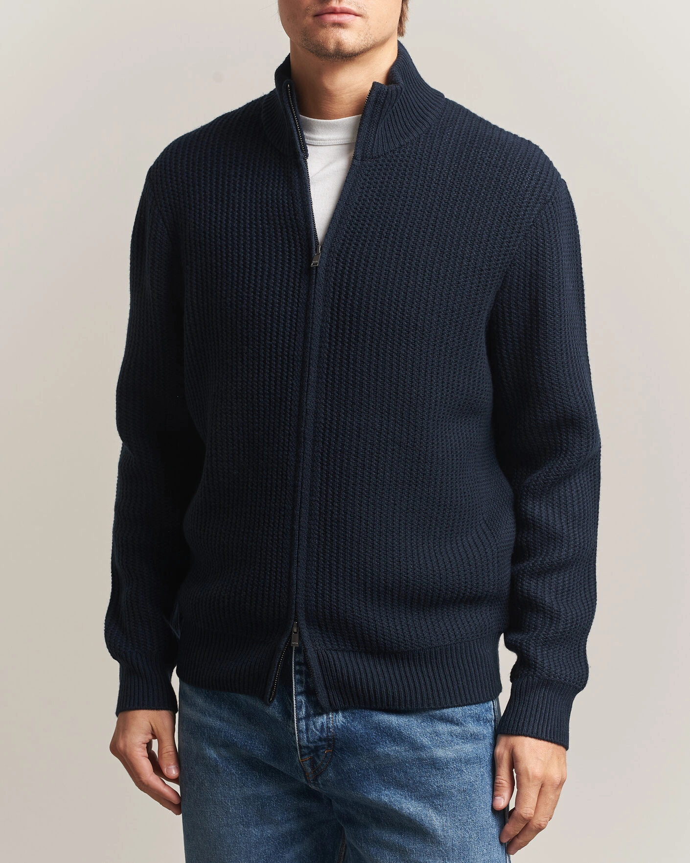 Herr | Tröjor | BOSS BLACK | Fiocco Wool/Cashmere Full Zip Dark Blue