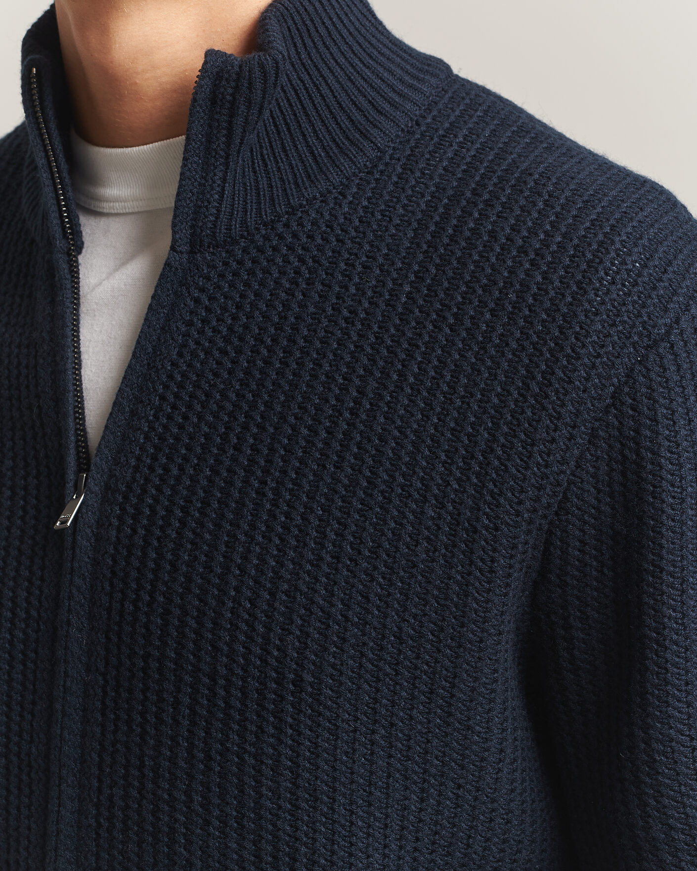Herr | Tröjor | BOSS BLACK | Fiocco Wool/Cashmere Full Zip Dark Blue