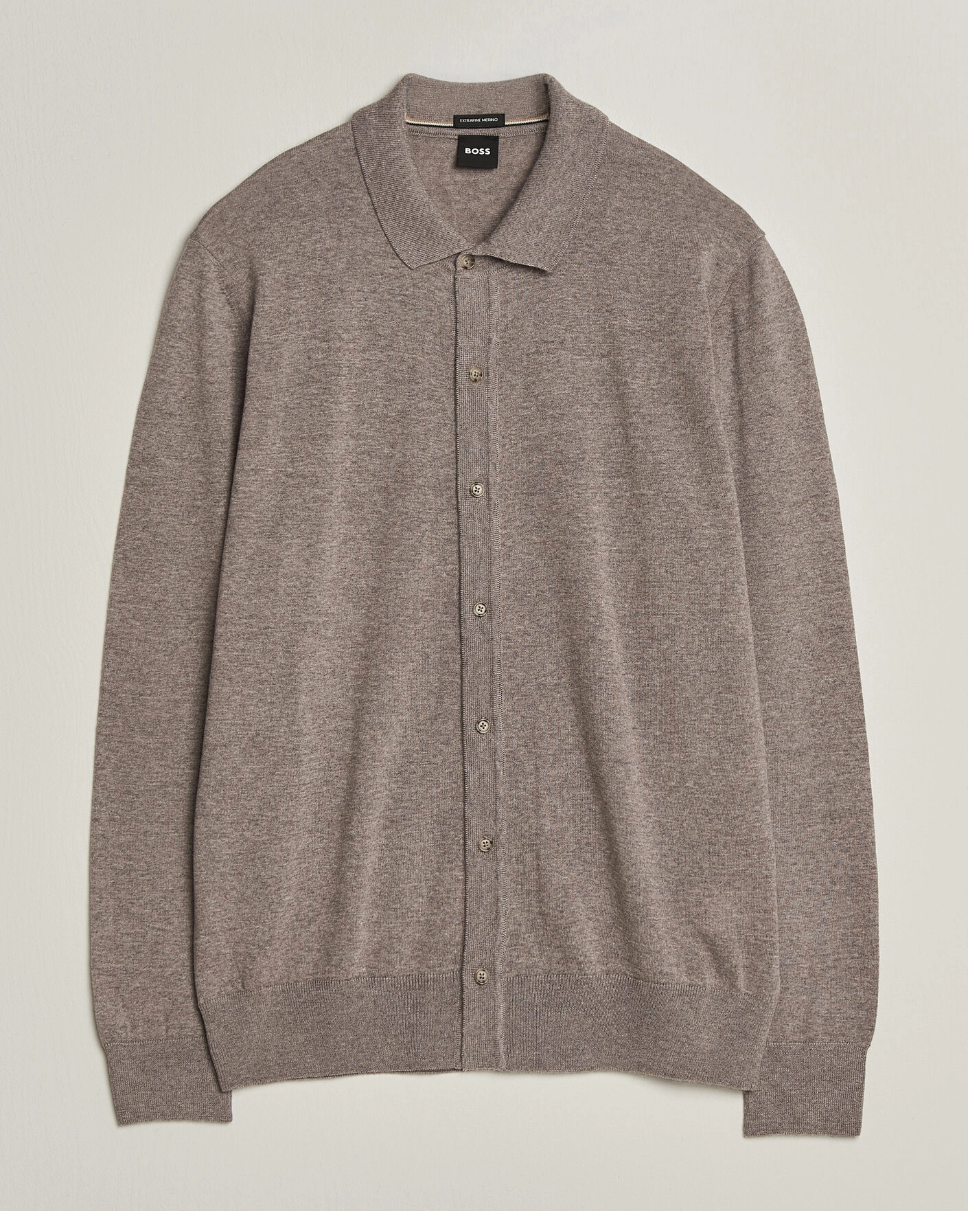 Herr | Tröjor | BOSS BLACK | Helbert Merino Knitted Cardigan Open Brown