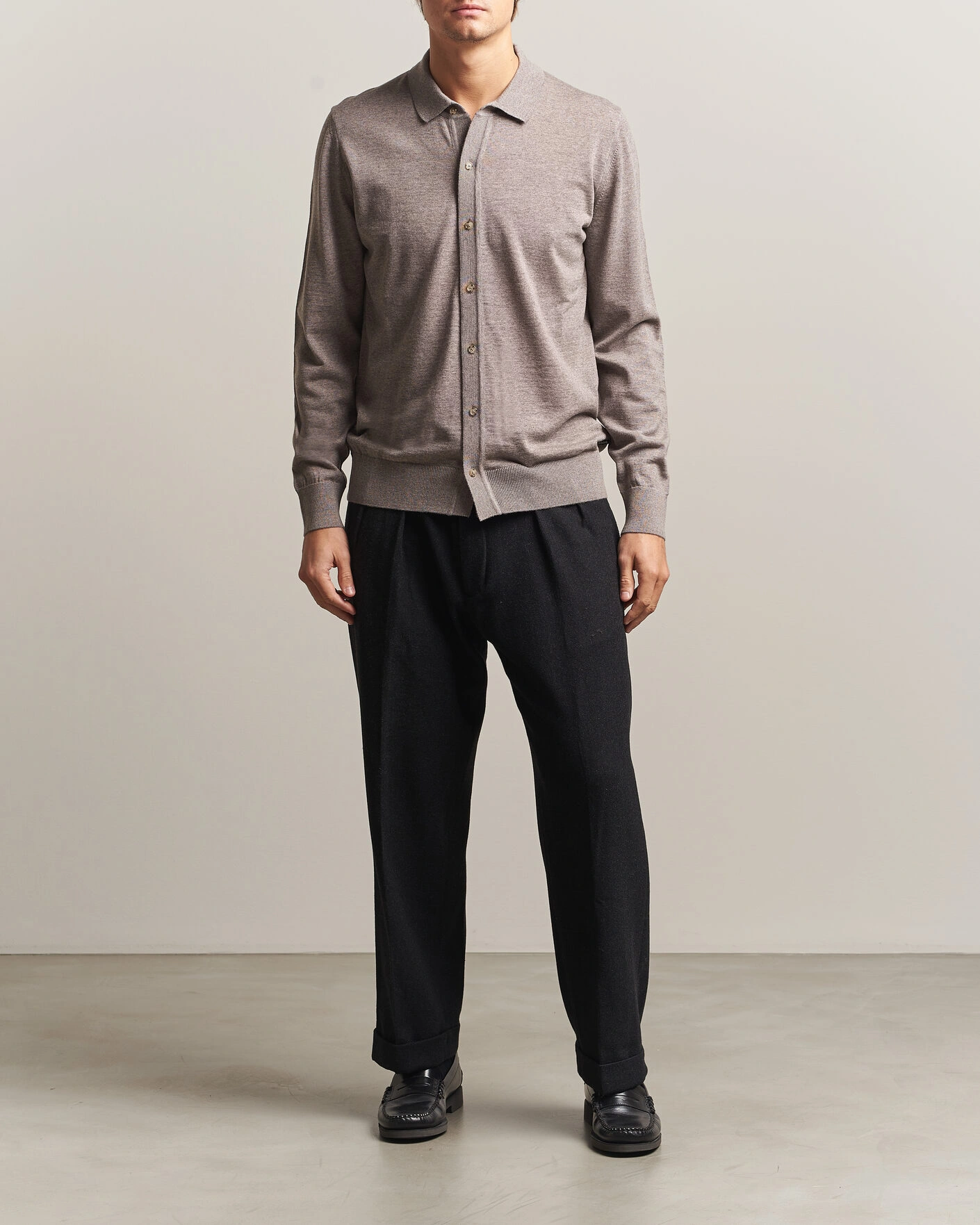 Herr | Tröjor | BOSS BLACK | Helbert Merino Knitted Cardigan Open Brown