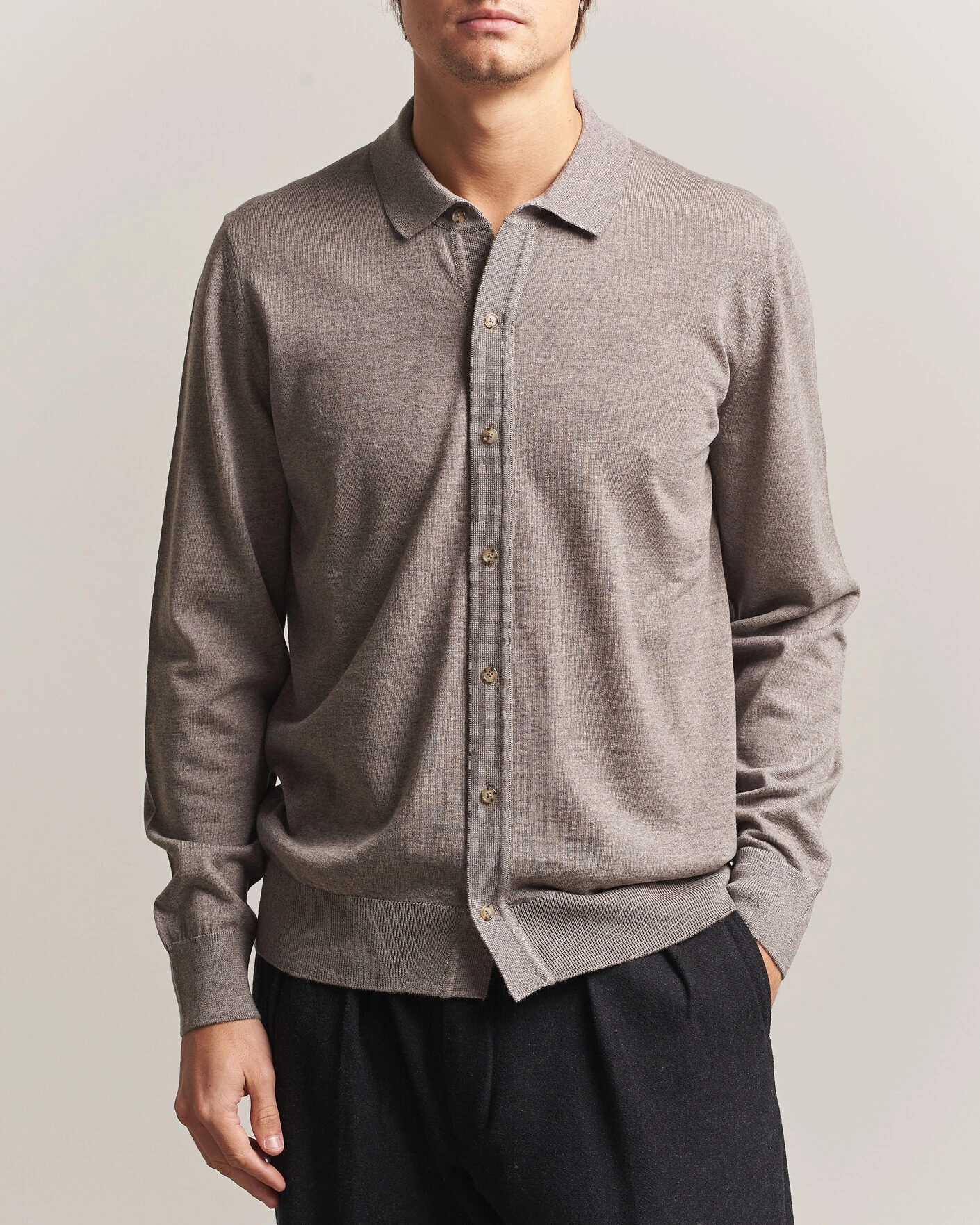 Herr | Tröjor | BOSS BLACK | Helbert Merino Knitted Cardigan Open Brown