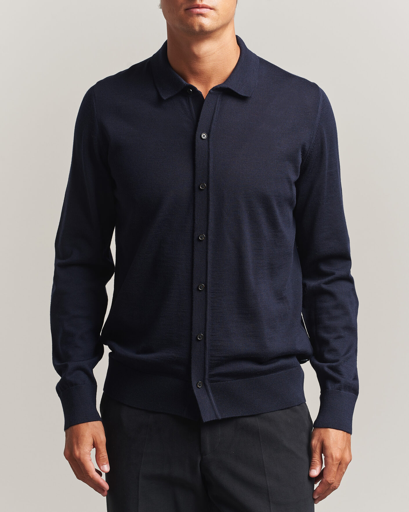 Herr | Tröjor | BOSS BLACK | Helbert Merino Knitted Cardigan Dark Blue