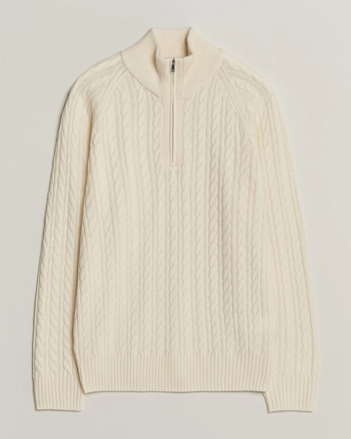 Herr | Tröjor | BOSS BLACK | Furore Wool/Cashmere Cable Half Zip Open White