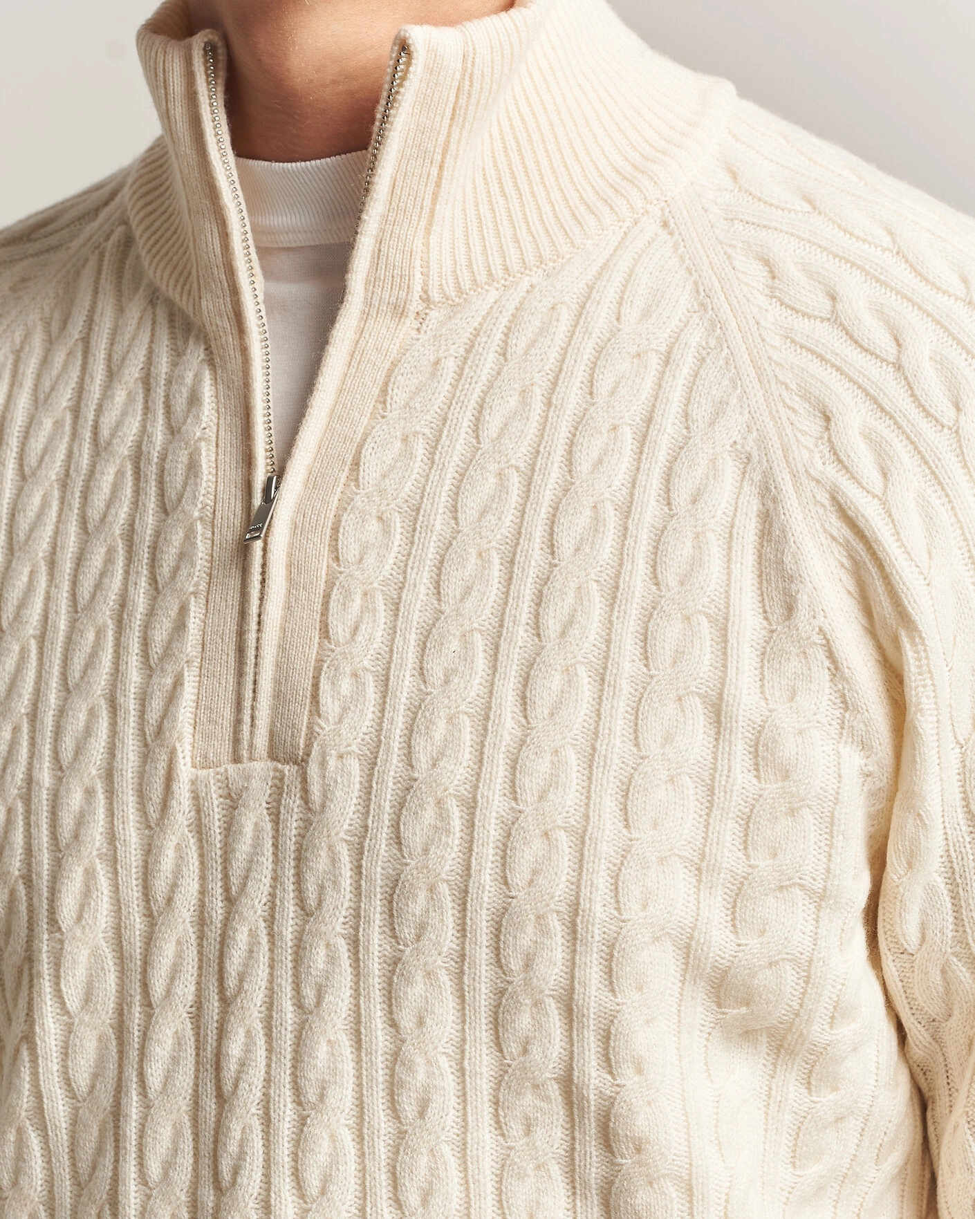 Herr | Tröjor | BOSS BLACK | Furore Wool/Cashmere Cable Half Zip Open White