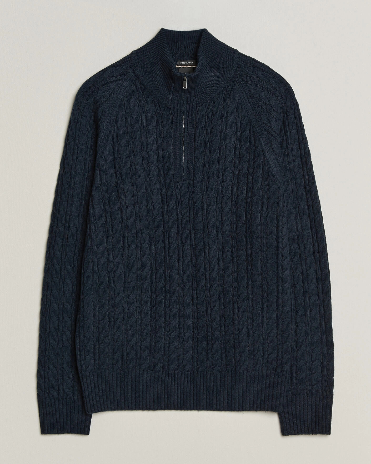 Herr | Tröjor | BOSS BLACK | Furore Wool/Cashmere Cable Half Zip Dark Blue