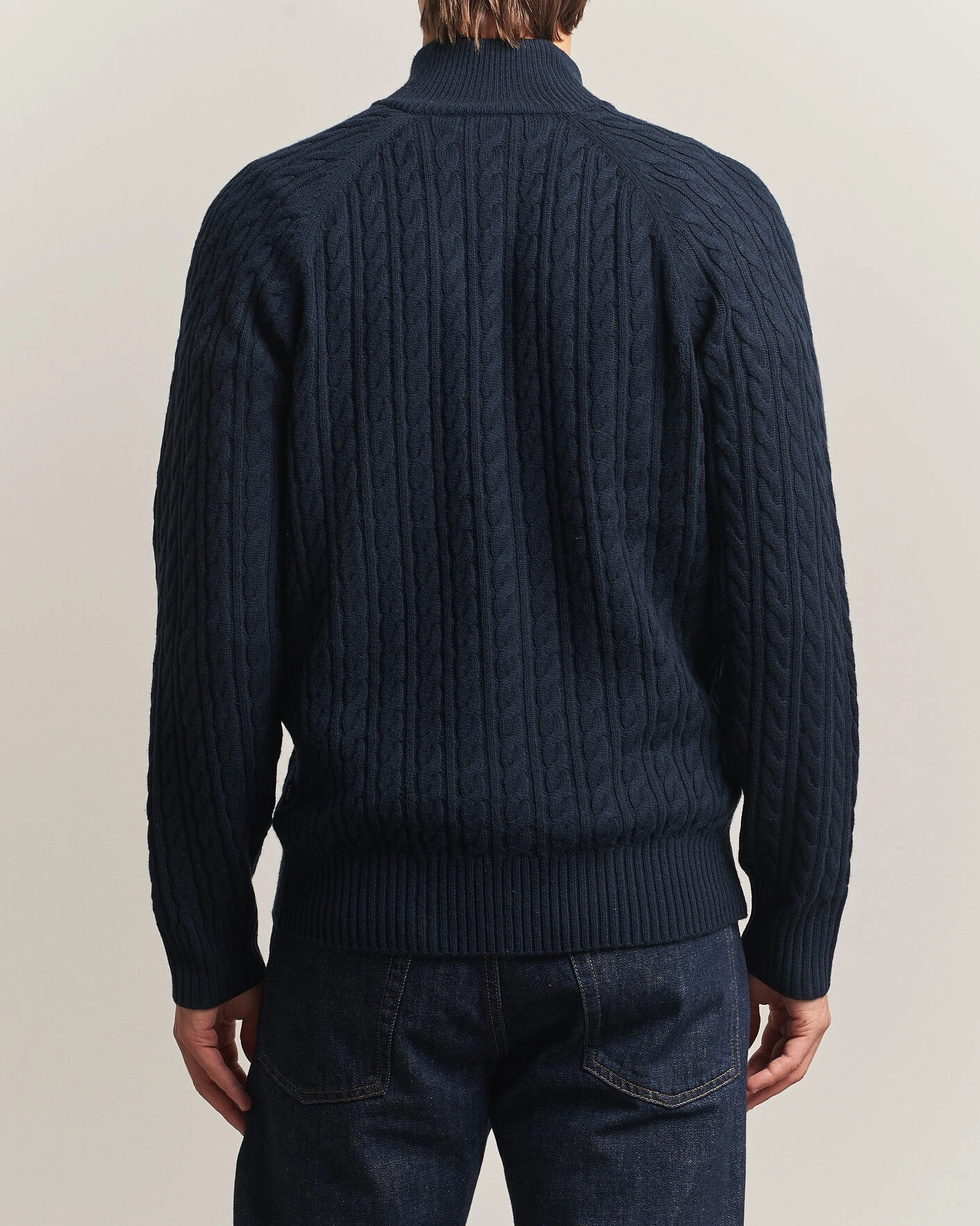 Herr | Tröjor | BOSS BLACK | Furore Wool/Cashmere Cable Half Zip Dark Blue
