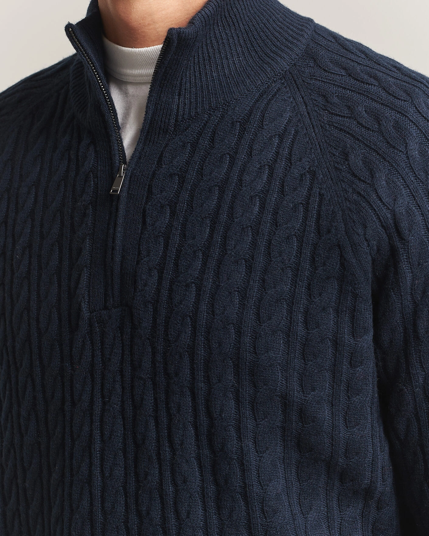 Herr | Tröjor | BOSS BLACK | Furore Wool/Cashmere Cable Half Zip Dark Blue
