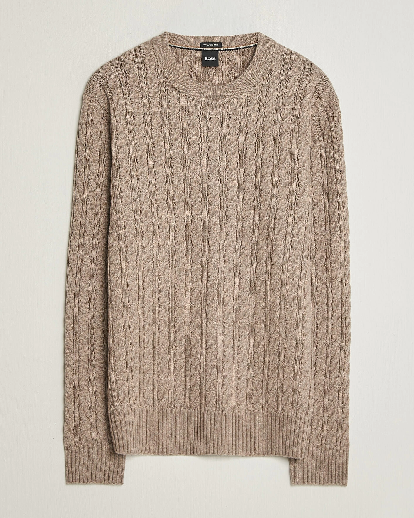 Herr | Tröjor | BOSS BLACK | Furlan Wool/Cashmere Cable Crew Neck Open Brown
