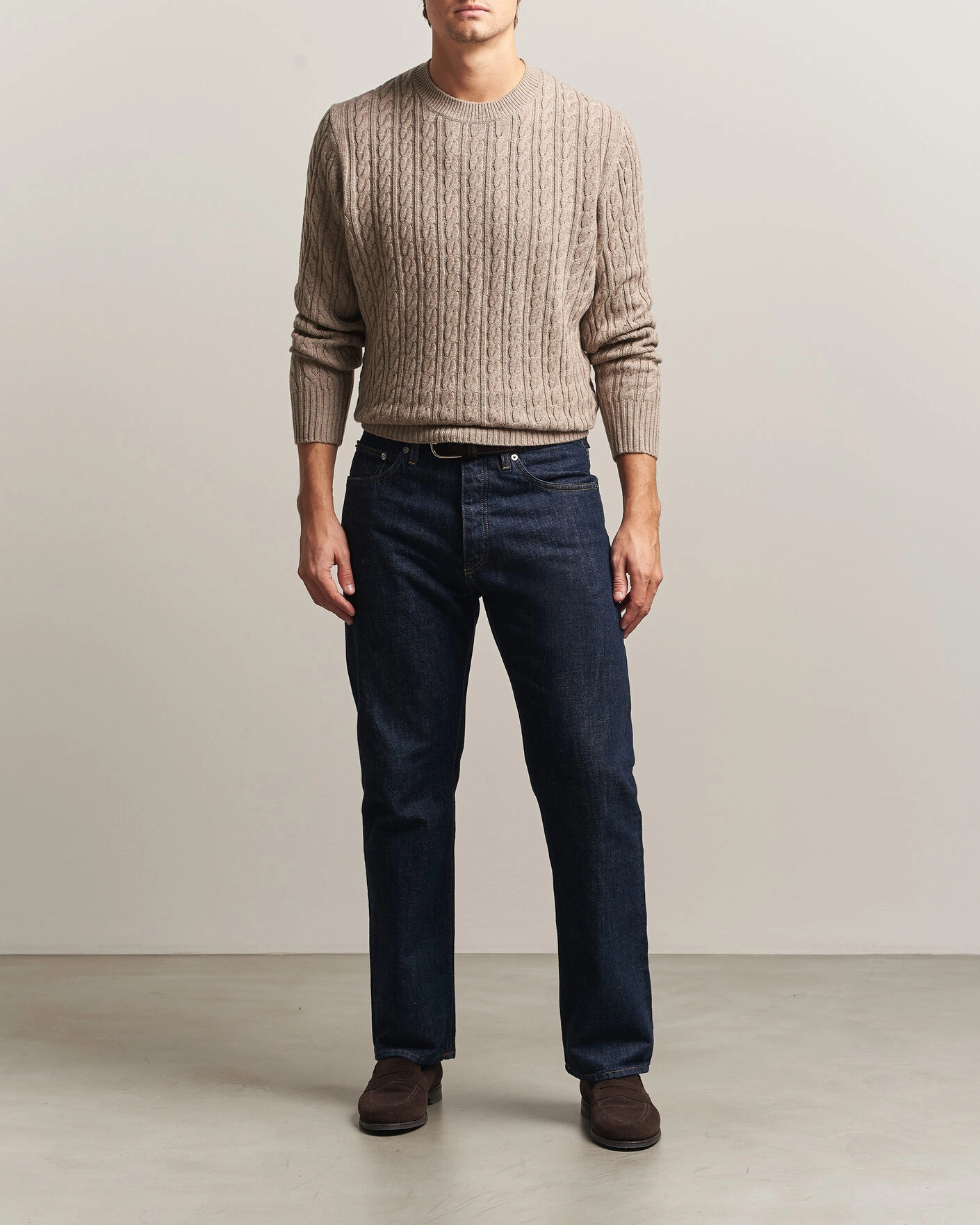 Herr | Tröjor | BOSS BLACK | Furlan Wool/Cashmere Cable Crew Neck Open Brown