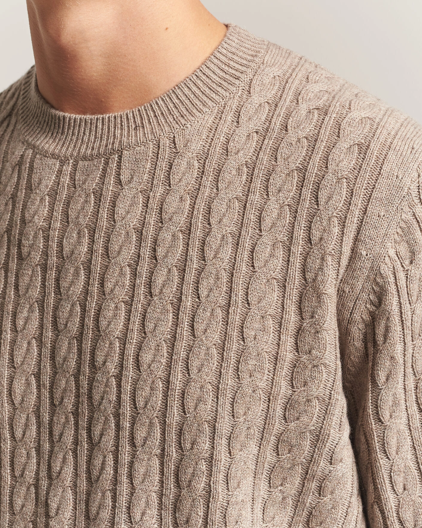 Herr | Tröjor | BOSS BLACK | Furlan Wool/Cashmere Cable Crew Neck Open Brown