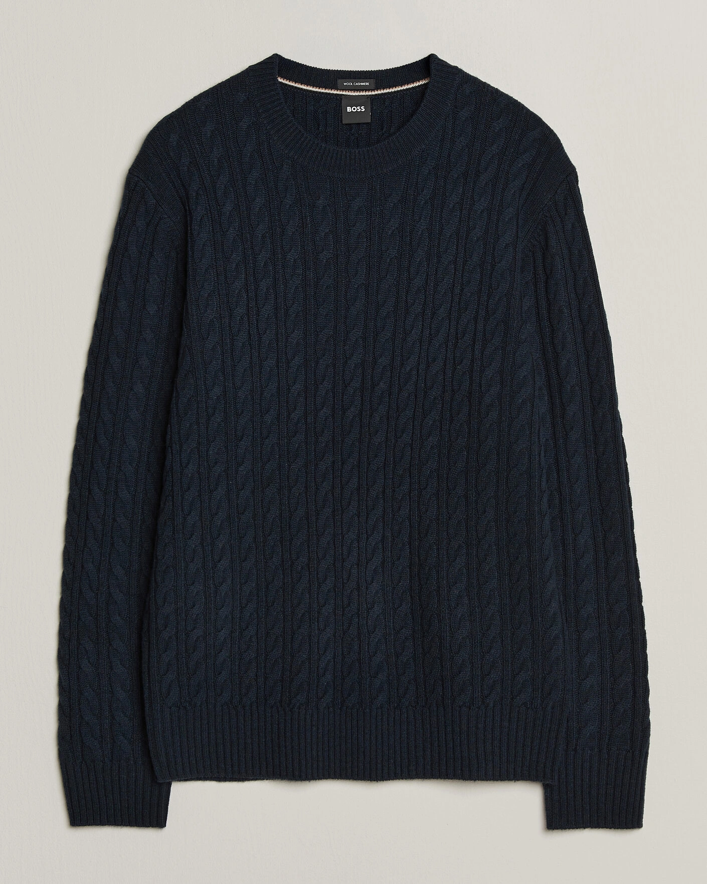 Herr | Tröjor | BOSS BLACK | Furlan Wool/Cashmere Cable Crew Neck Dark Blue