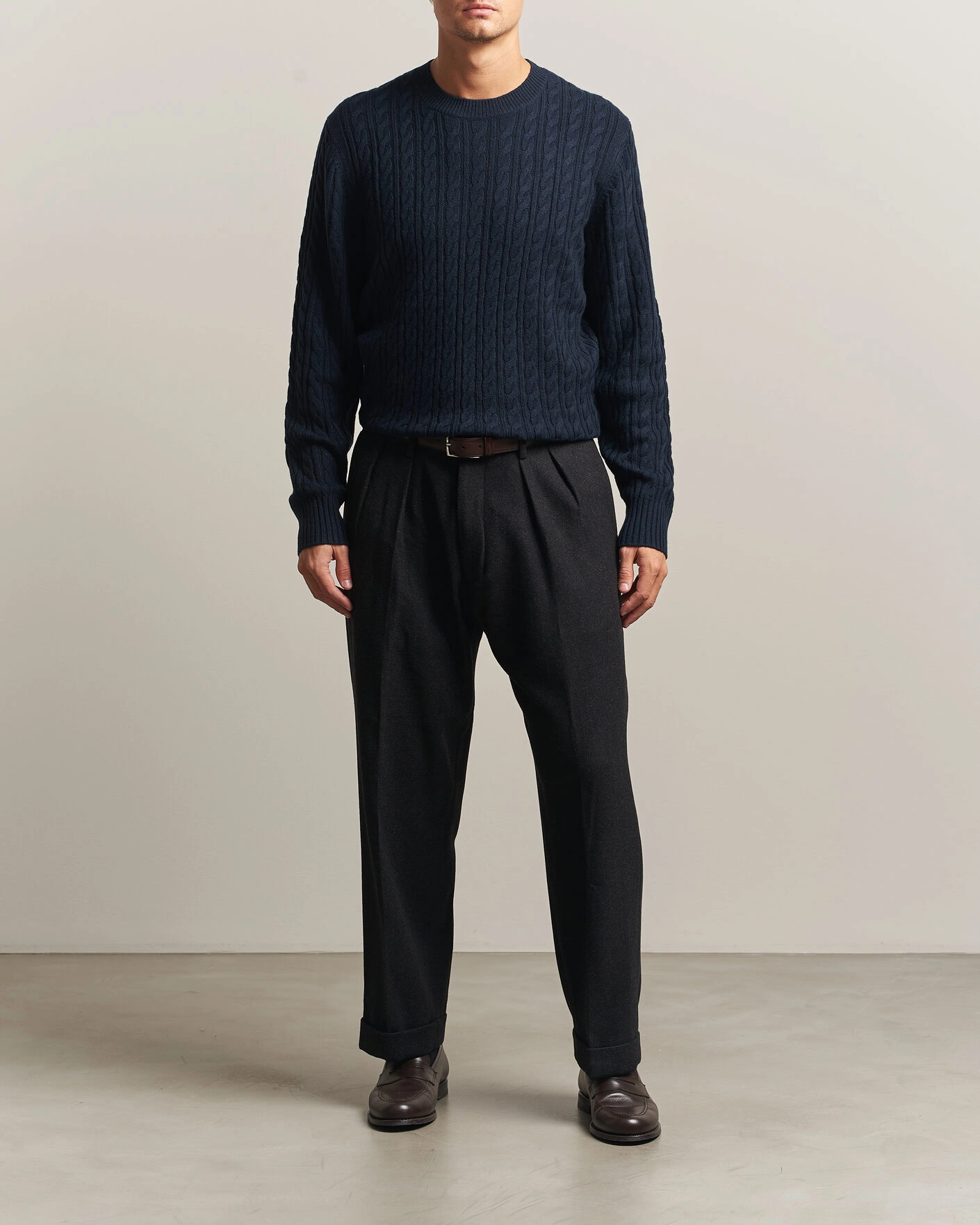 Herr | Tröjor | BOSS BLACK | Furlan Wool/Cashmere Cable Crew Neck Dark Blue