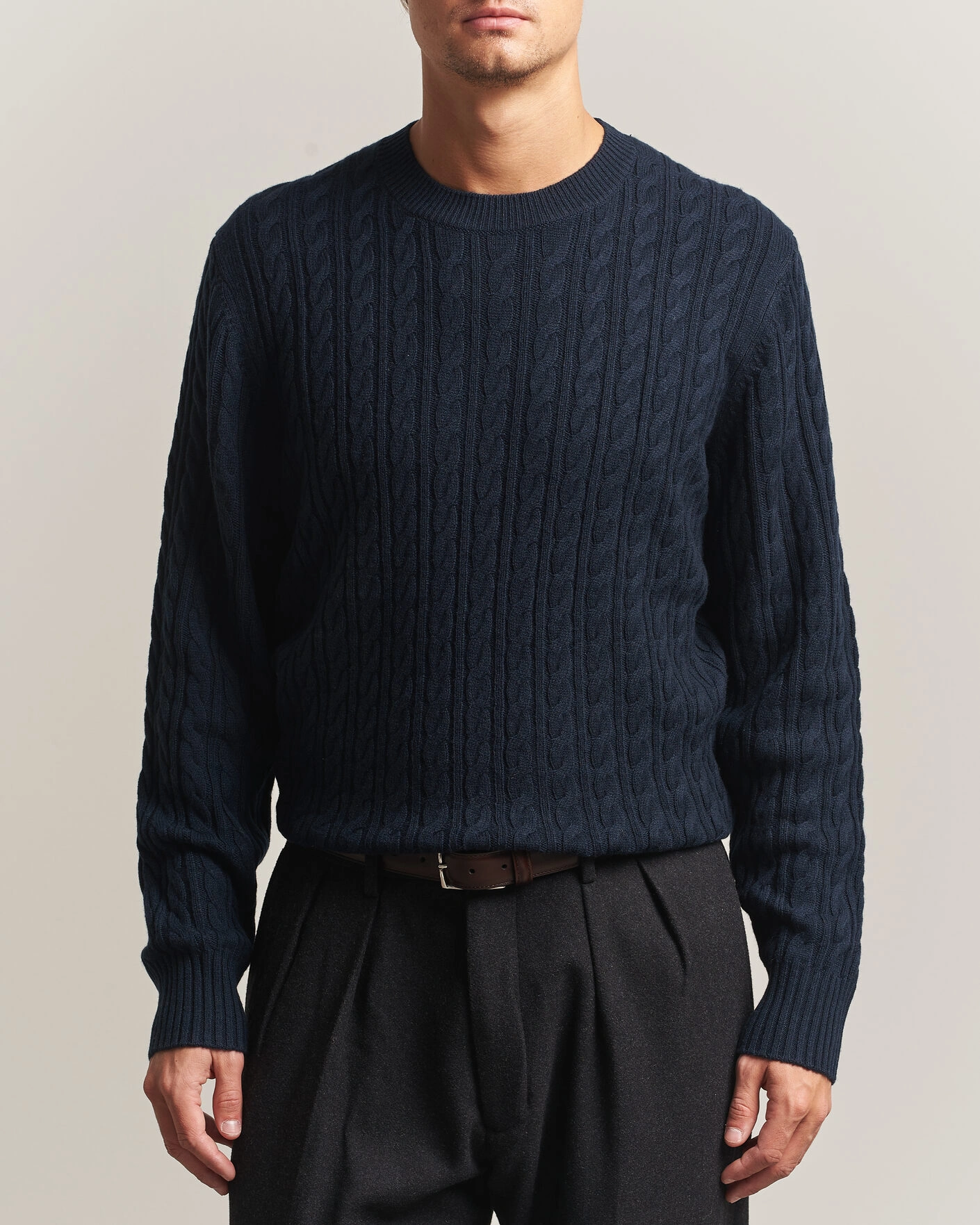 Herr | Tröjor | BOSS BLACK | Furlan Wool/Cashmere Cable Crew Neck Dark Blue