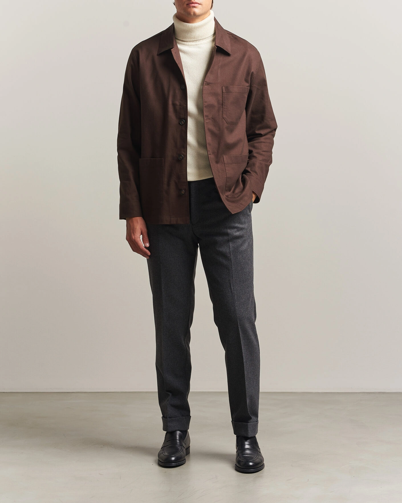 Herr | Skjortor | BOSS BLACK | Cai Cotton Overshirt Dark Brown