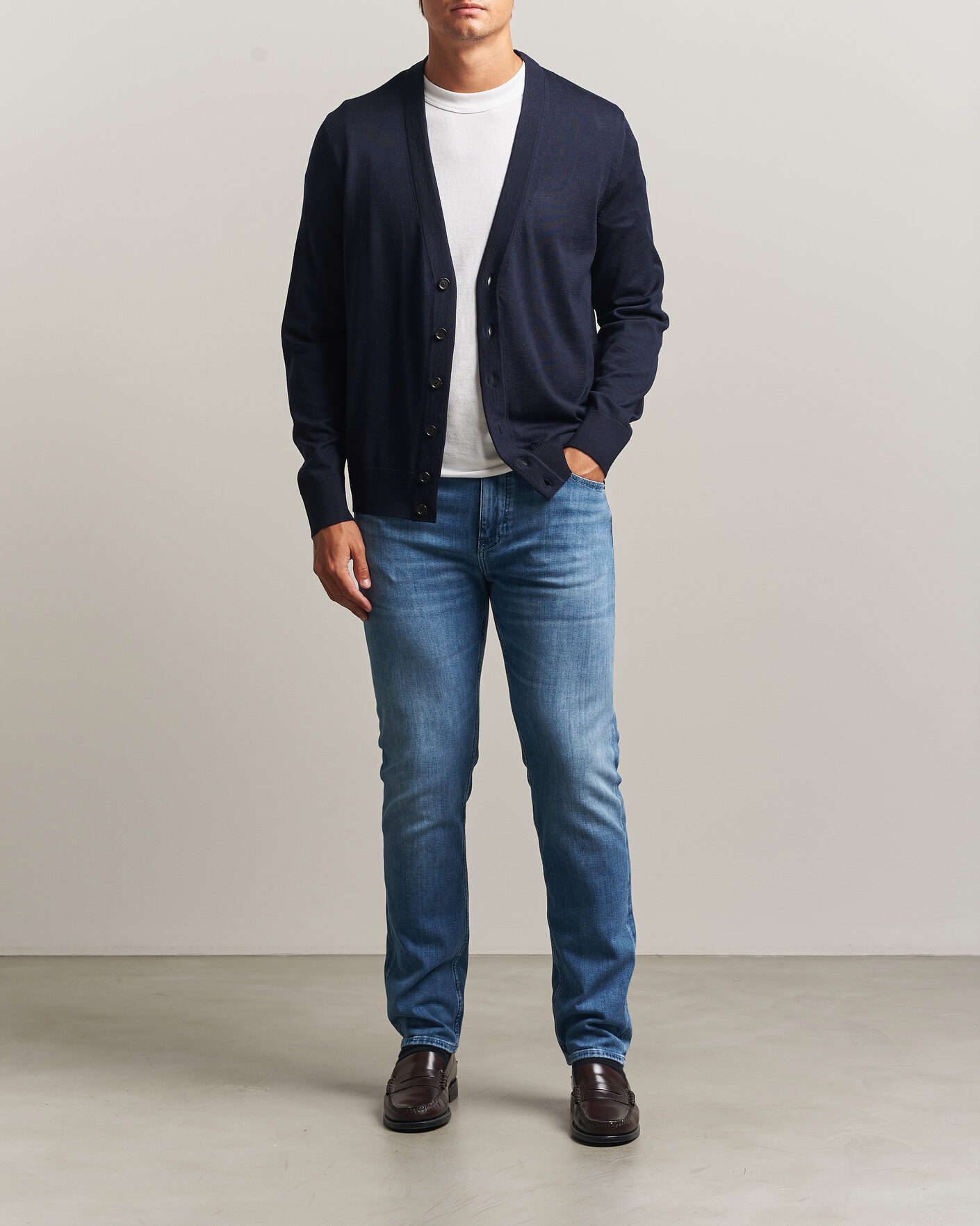Herr | Tröjor | BOSS BLACK | Mardon Wool Cardigan Dark Blue