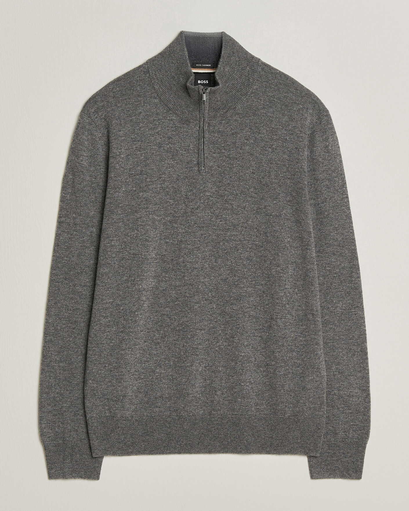 Herr | Tröjor | BOSS BLACK | Hemarlo Wool/Cashmere Half Zip Medium Grey
