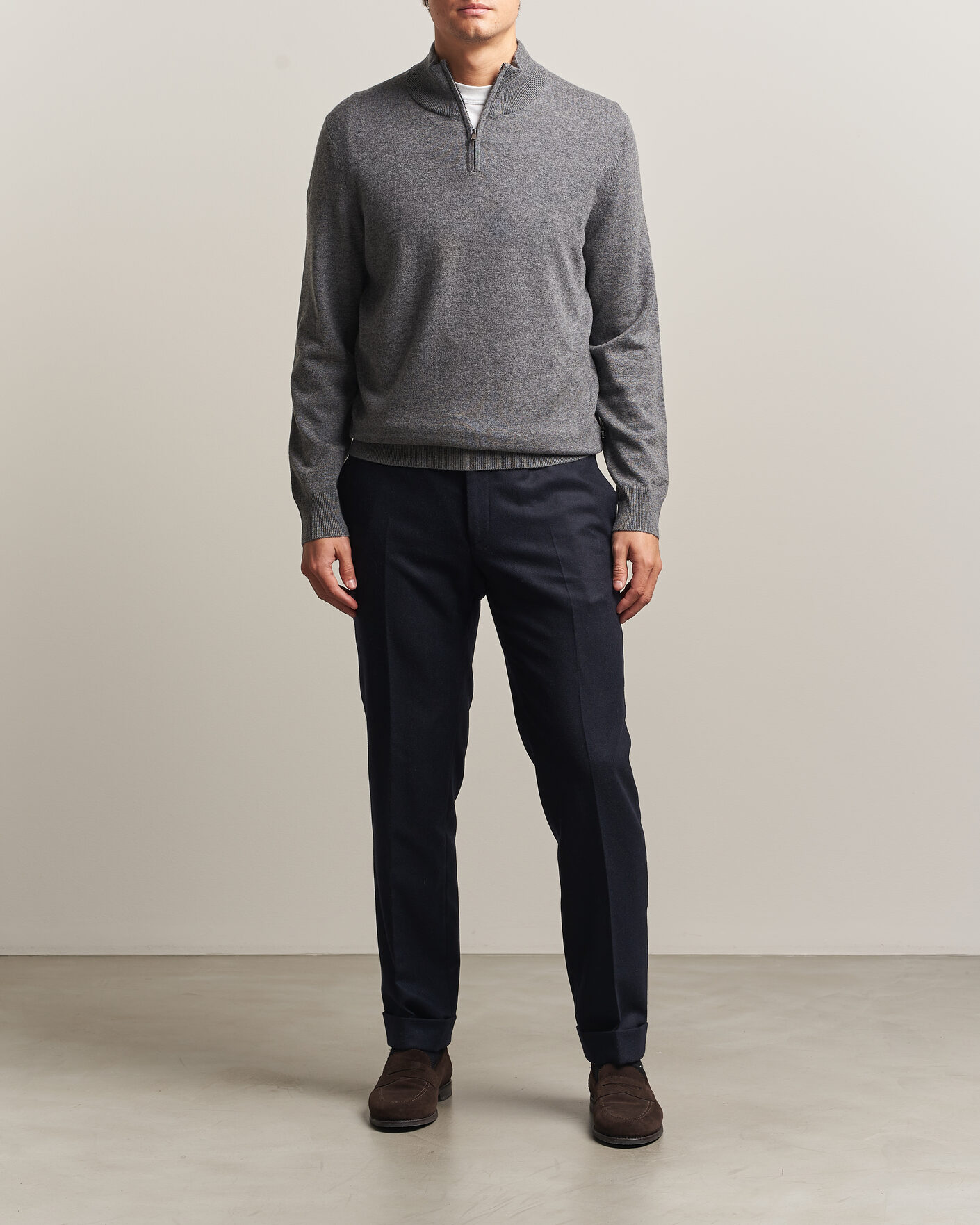 Herr | Tröjor | BOSS BLACK | Hemarlo Wool/Cashmere Half Zip Medium Grey