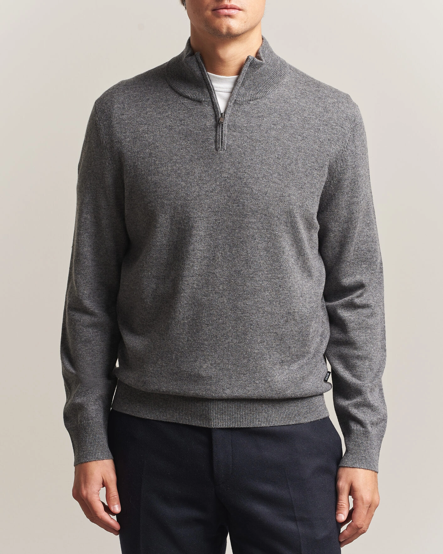 Herr | Tröjor | BOSS BLACK | Hemarlo Wool/Cashmere Half Zip Medium Grey