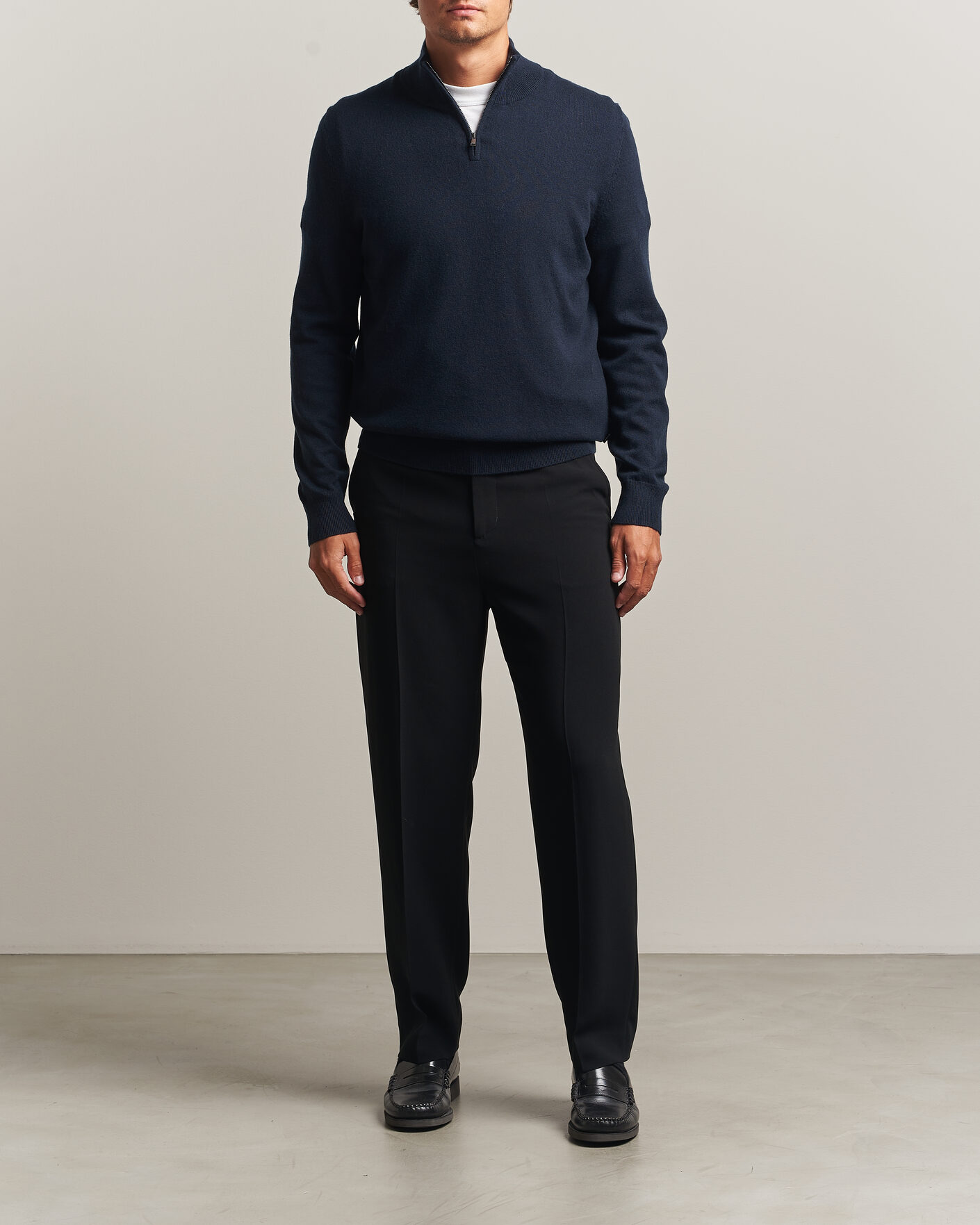 Herr | Tröjor | BOSS BLACK | Hemarlo Wool/Cashmere Half Zip Dark Blue