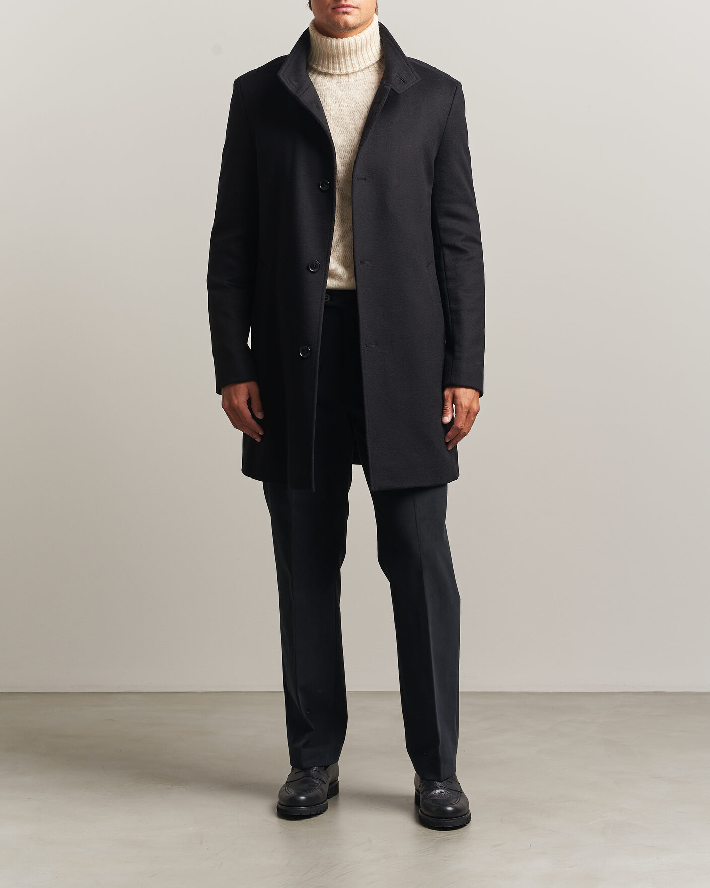 Herr | Jackor | BOSS BLACK | Hyde Wool Stand Up Collar Coat Black