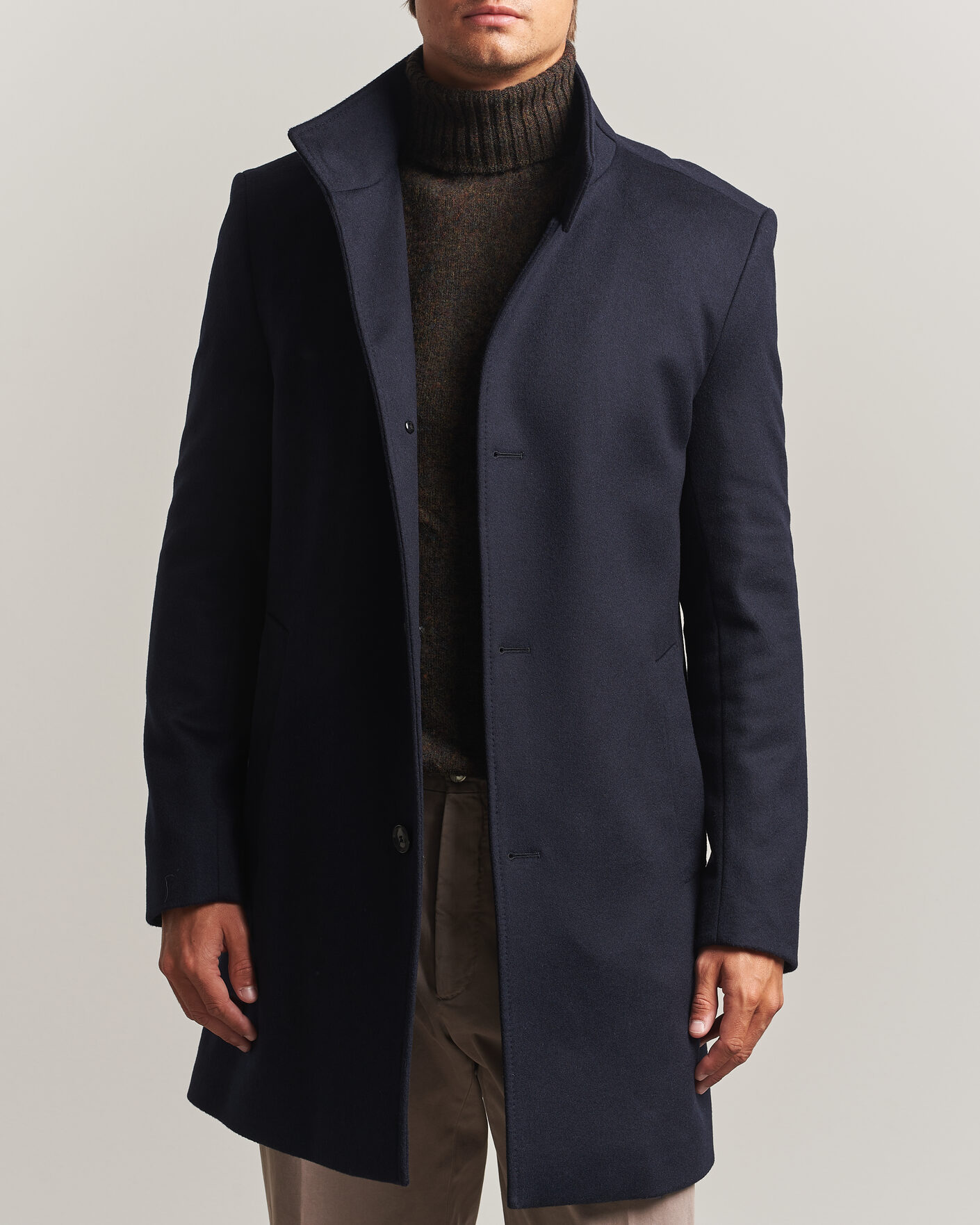 Herr | Jackor | BOSS BLACK | Hyde Wool Stand Up Collar Coat Dark Blue