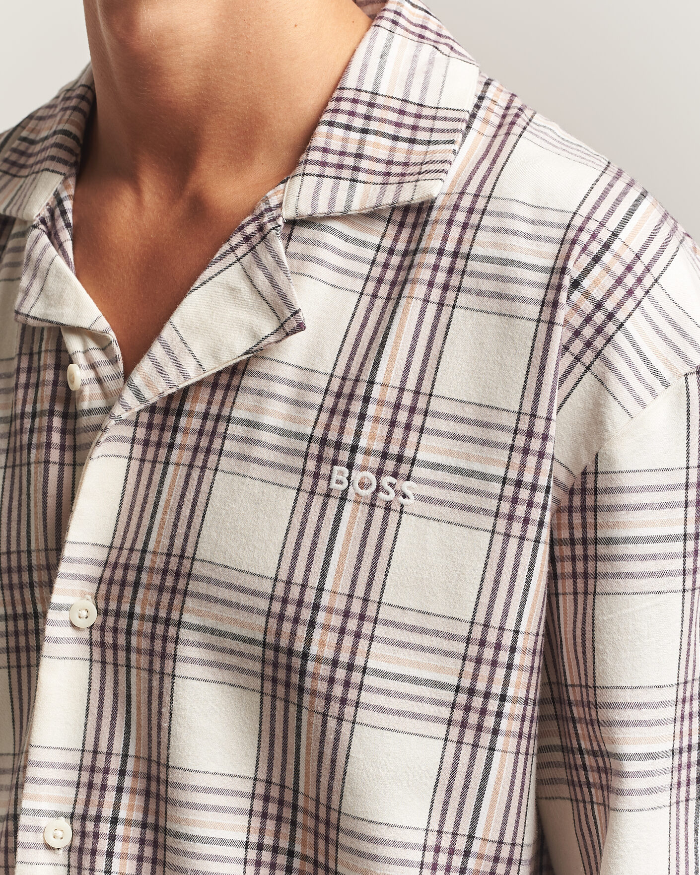 Herr | Pyjamas & Morgonrockar | BOSS BLACK | Checked Flannel Pyjama Set Open White