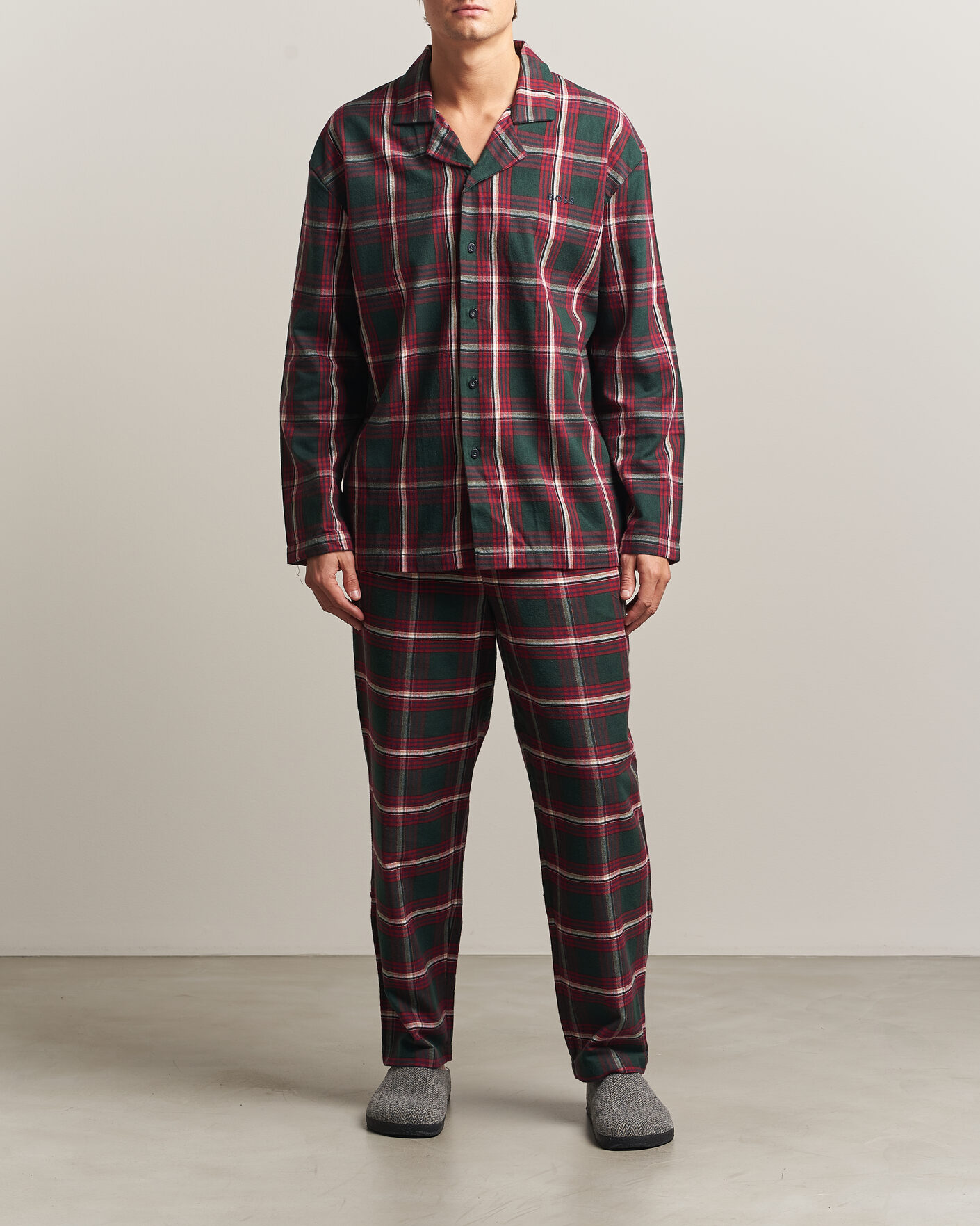 Herr | Pyjamas & Morgonrockar | BOSS BLACK | Checked Flannel Pyjama Set Open Red