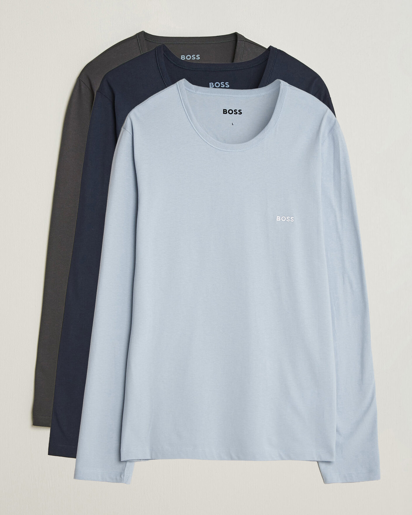 Herr | T-Shirts | BOSS BLACK | 3-Pack Long Sleeve T-Shirt Blue/Navy/Grey