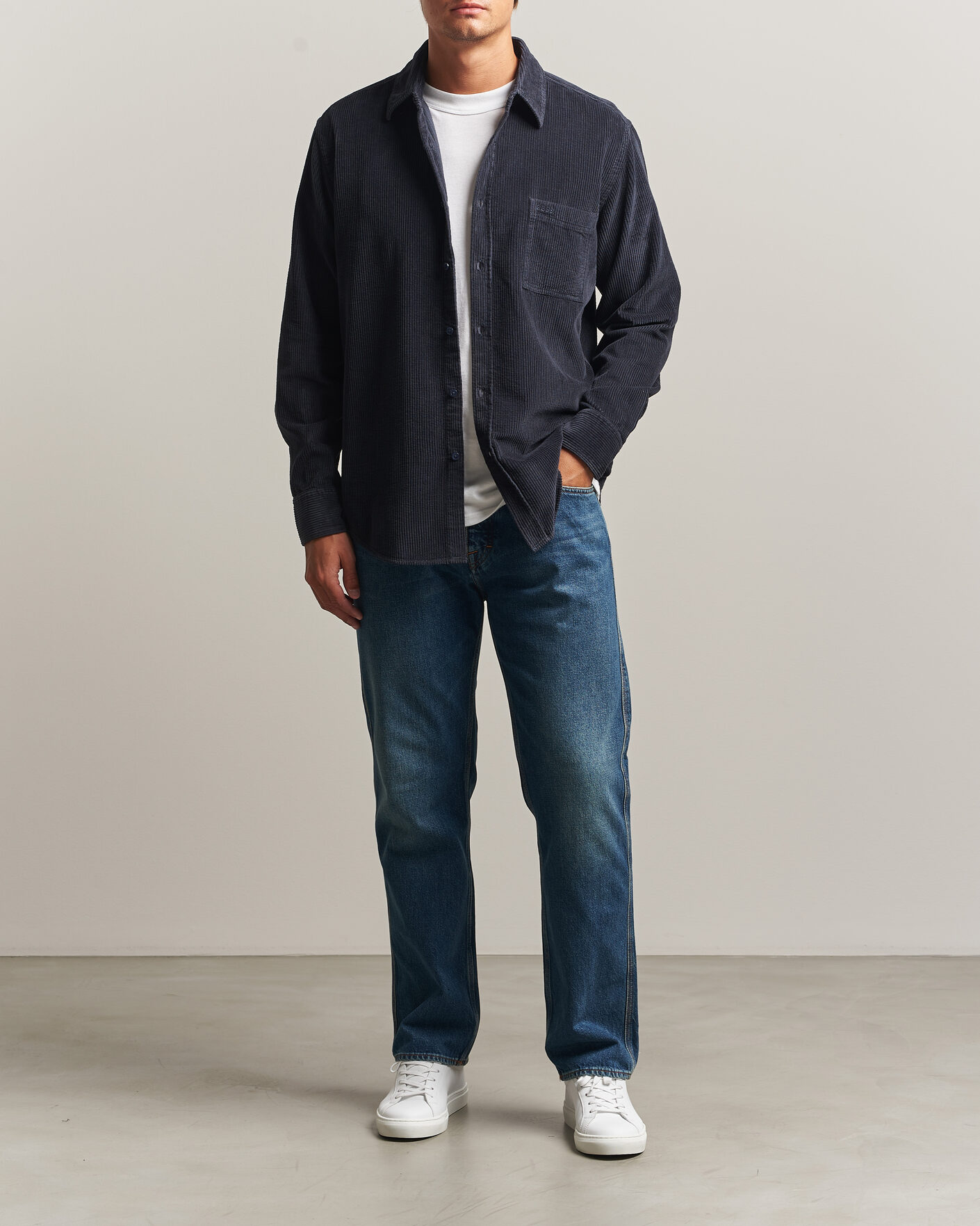 Herr | Skjortor | BOSS ORANGE | Relegant Corduroy Shirt Dark Blue