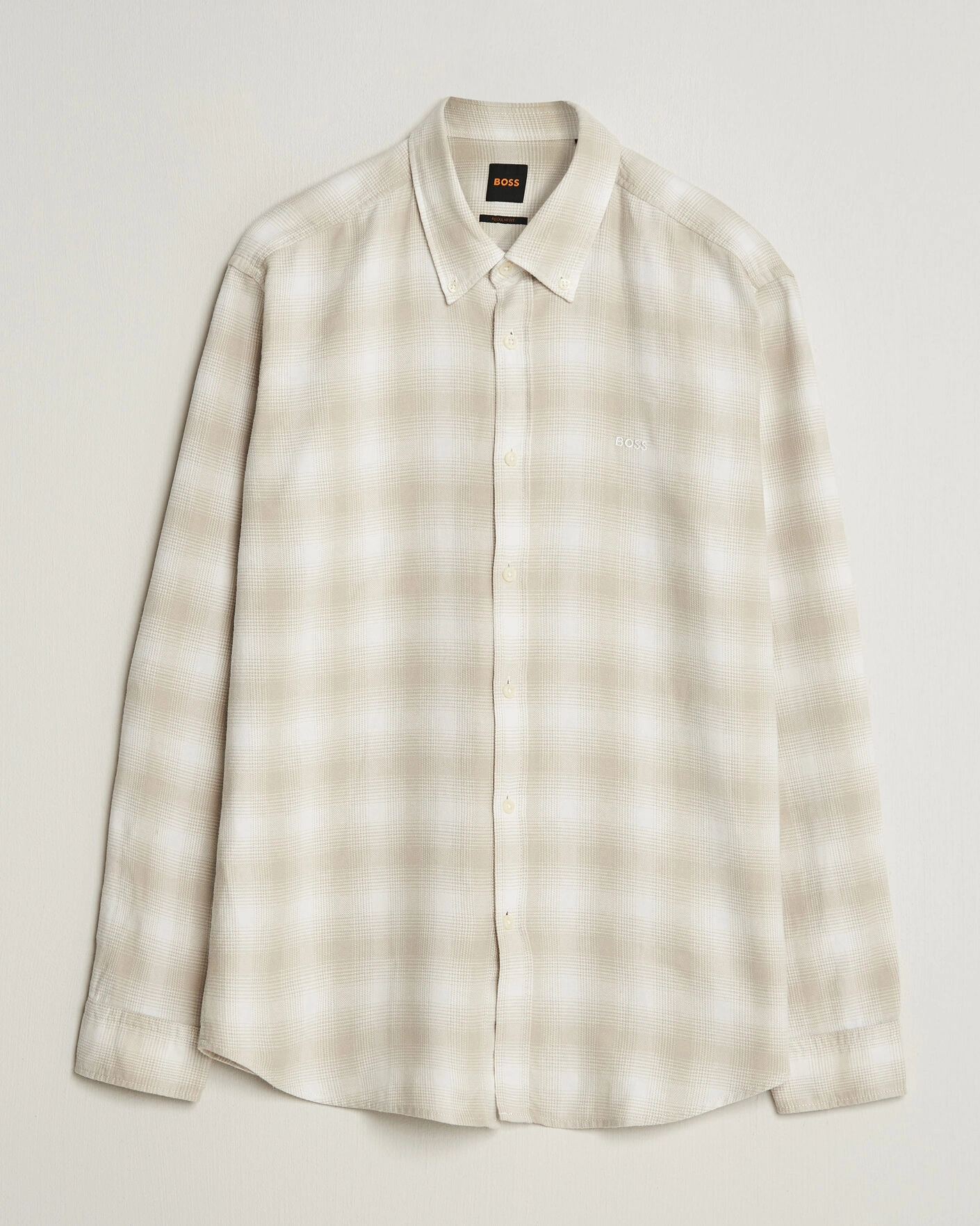 Herr | Skjortor | BOSS ORANGE | Rickert Brushed Cotton Checked Shirt Light Beige