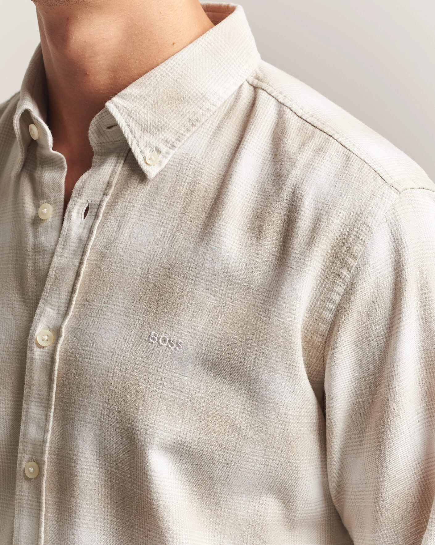 Herr | Skjortor | BOSS ORANGE | Rickert Brushed Cotton Checked Shirt Light Beige