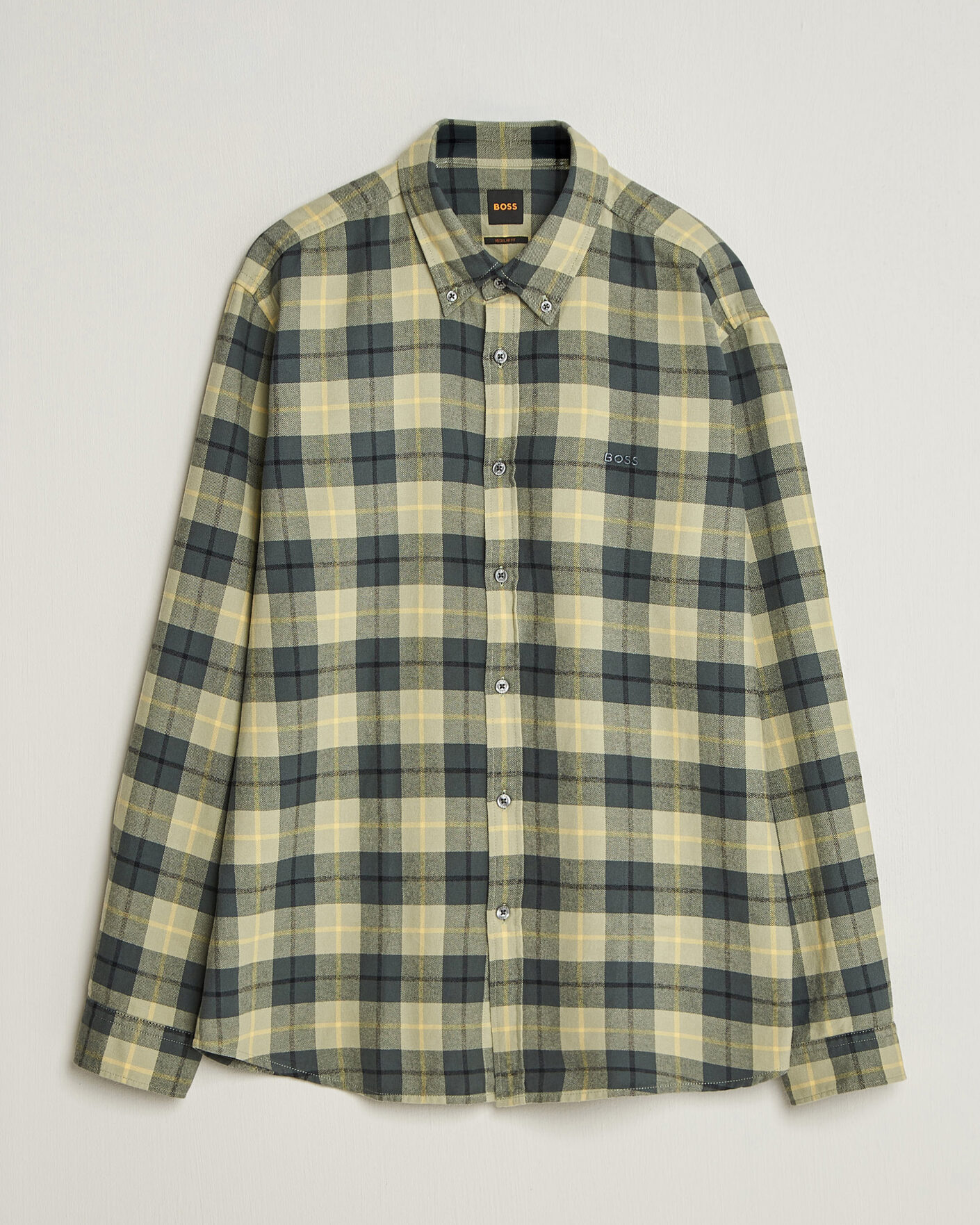Herr | Skjortor | BOSS ORANGE | Rickert Brushed Cotton Checked Shirt Open Green