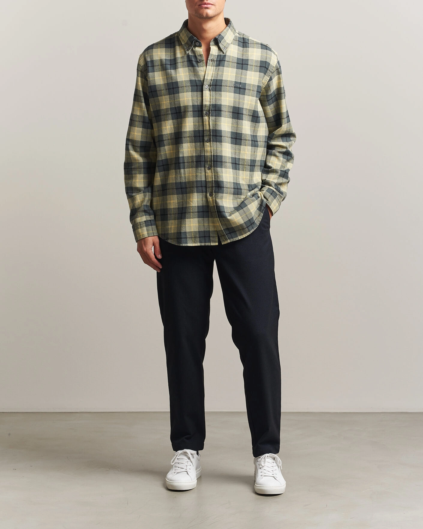Herr | Skjortor | BOSS ORANGE | Rickert Brushed Cotton Checked Shirt Open Green