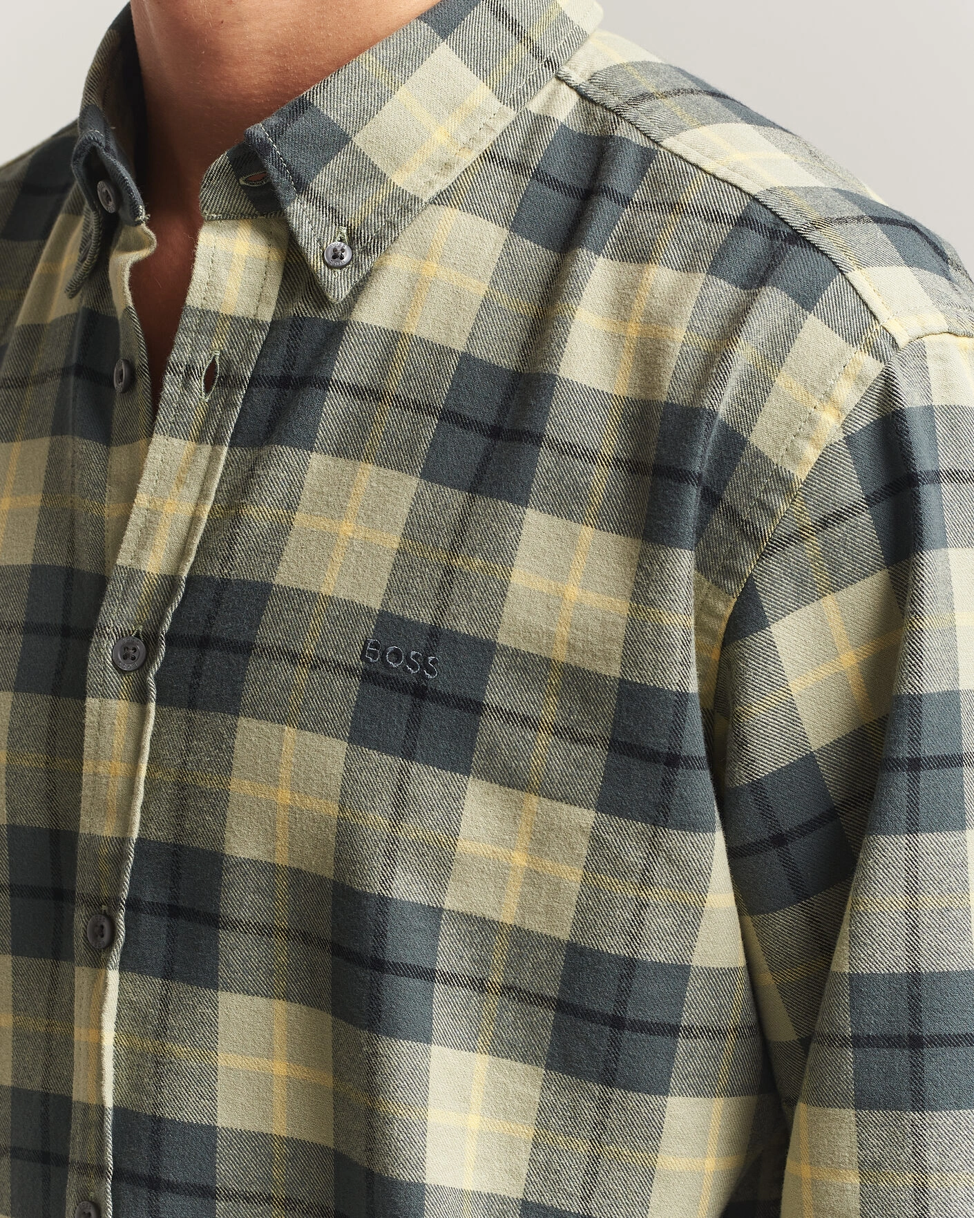 Herr | Skjortor | BOSS ORANGE | Rickert Brushed Cotton Checked Shirt Open Green