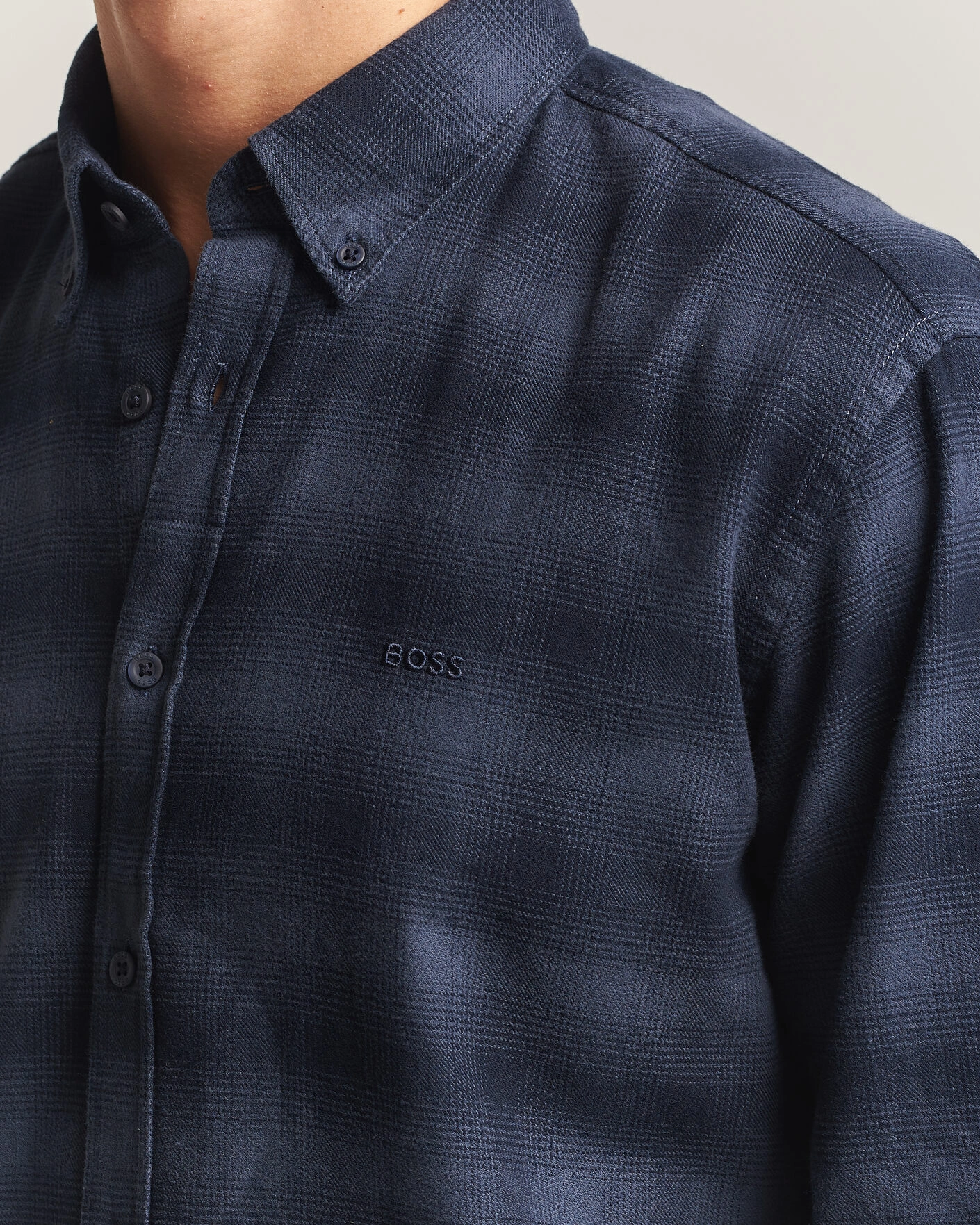 Herr | Skjortor | BOSS ORANGE | Rickert Brushed Cotton Checked Shirt Dark Blue