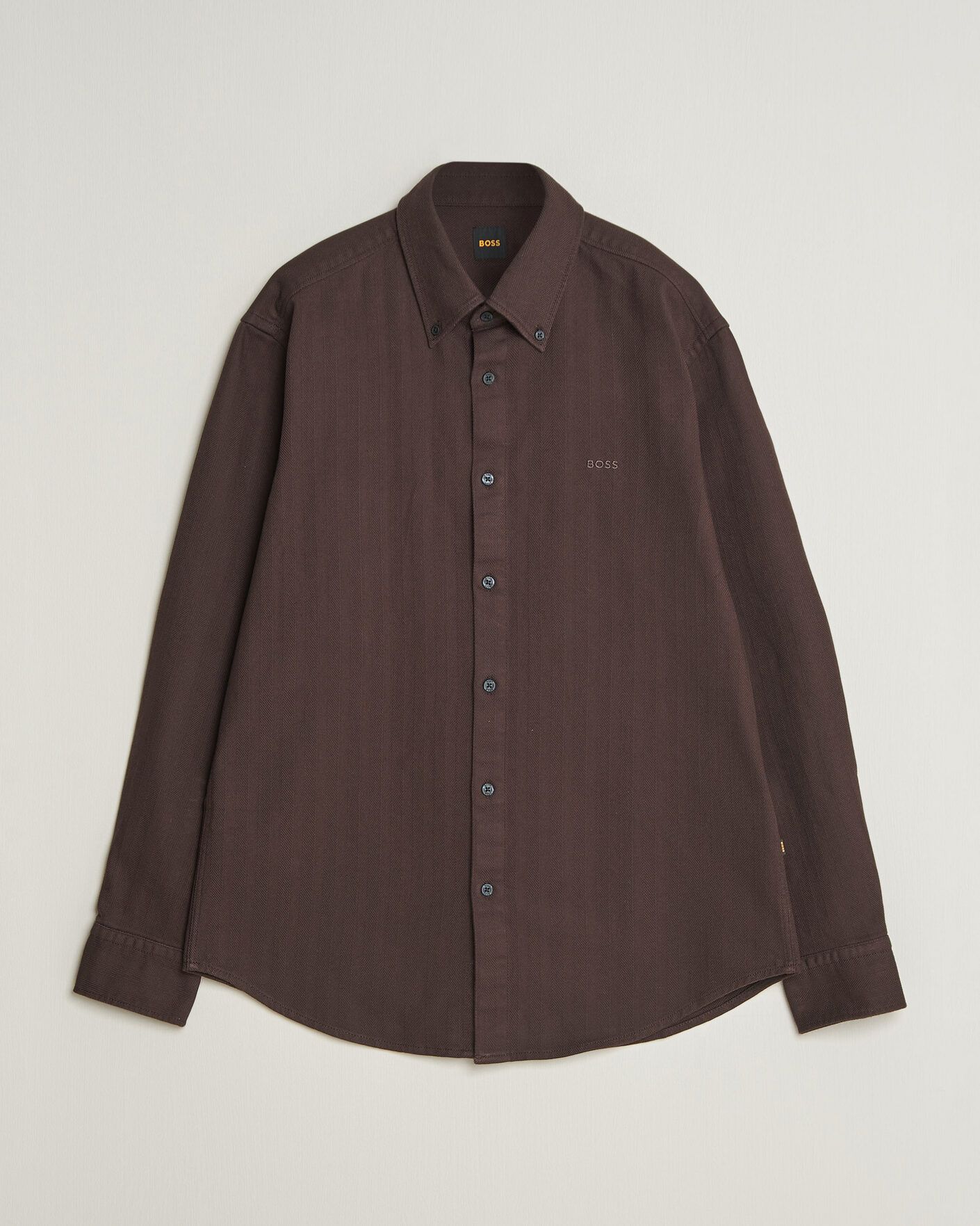 Herr | Skjortor | BOSS ORANGE | Ricopuls Brushed Herringbone Shirt Dark Brown