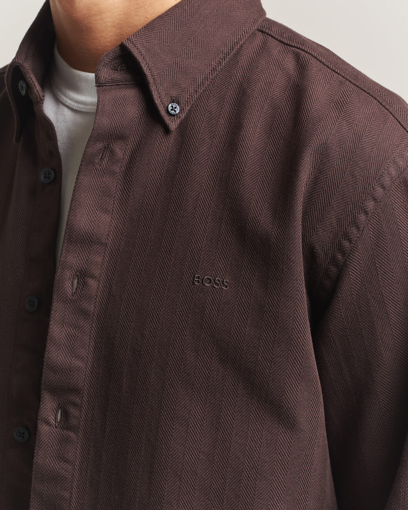 Herr | Skjortor | BOSS ORANGE | Ricopuls Brushed Herringbone Shirt Dark Brown