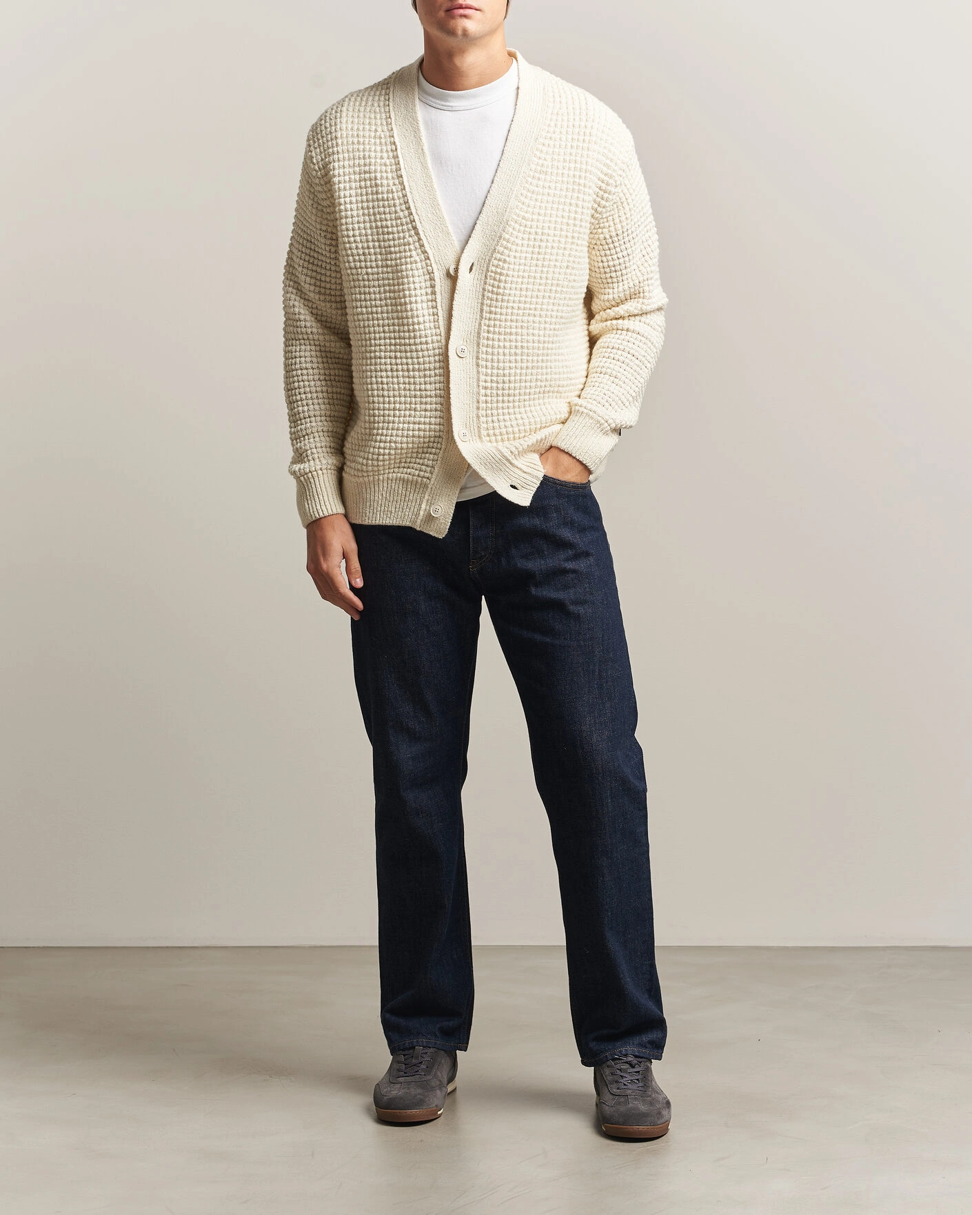 Herr | Tröjor | BOSS ORANGE | Korsico Wool Knitted Cardigan Open White