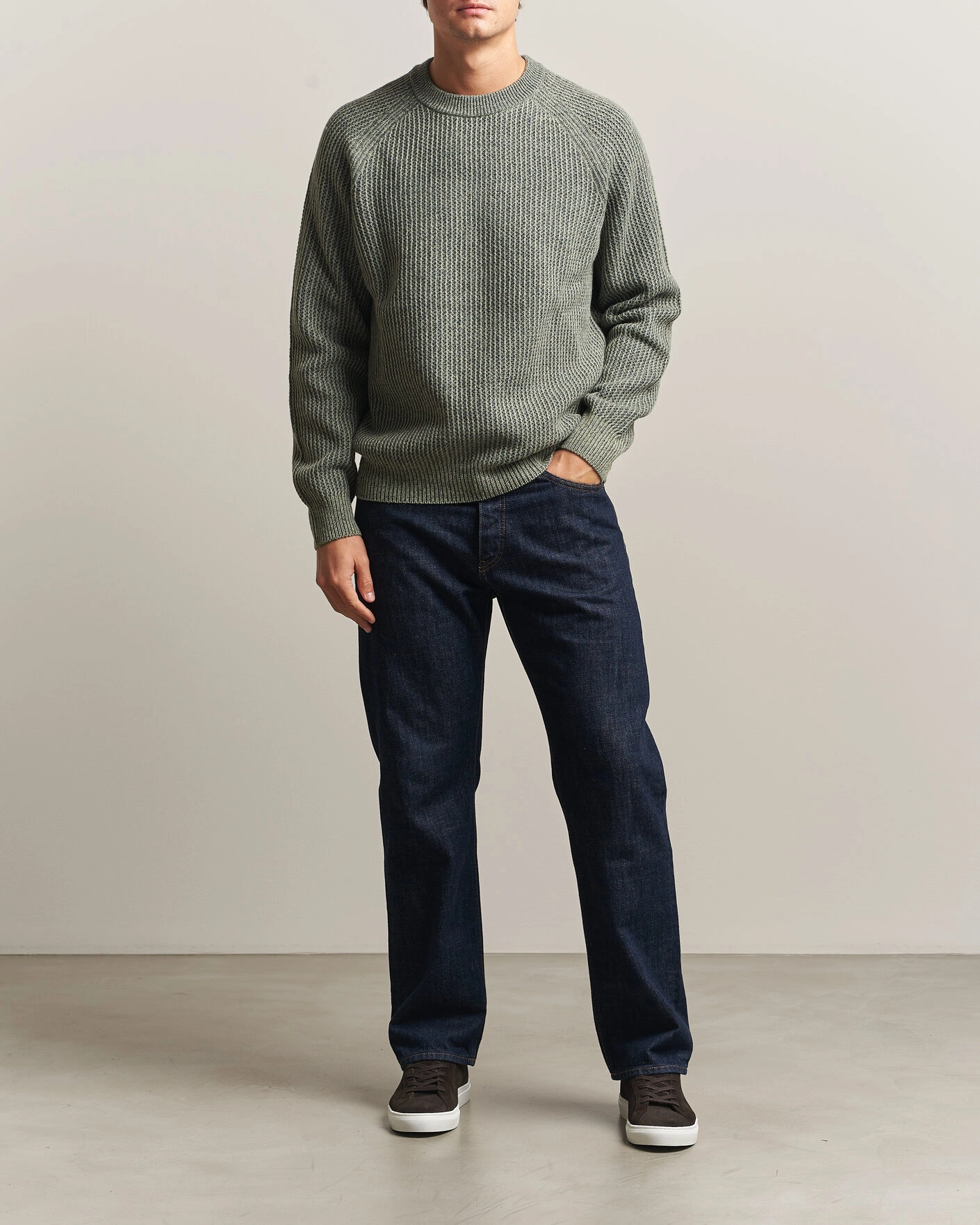 Herr | Tröjor | BOSS ORANGE | Kepler Wool Knitted Sweater Open Green