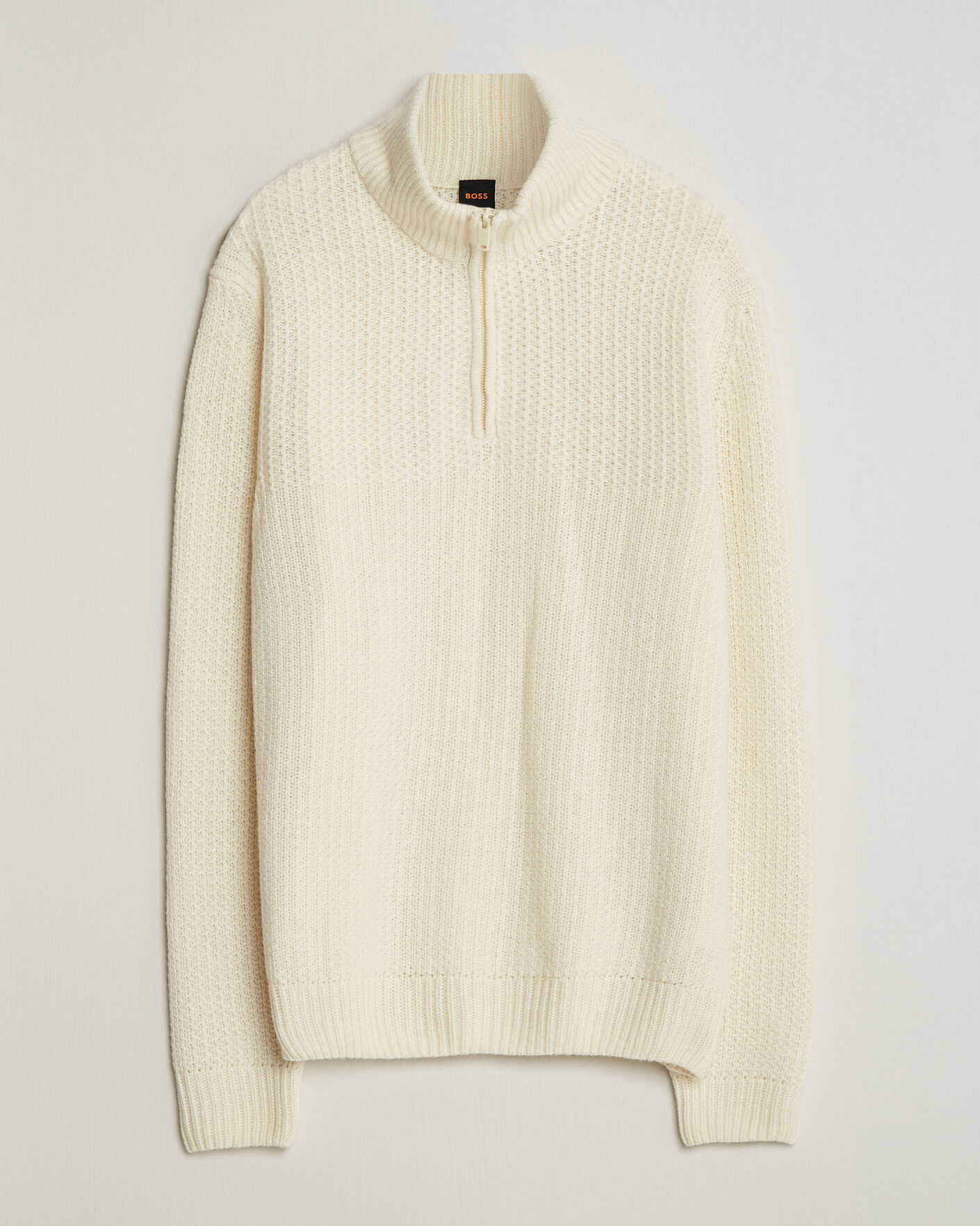 Herr | Tröjor | BOSS ORANGE | Kenter Wool Knitted Half Zip Open White