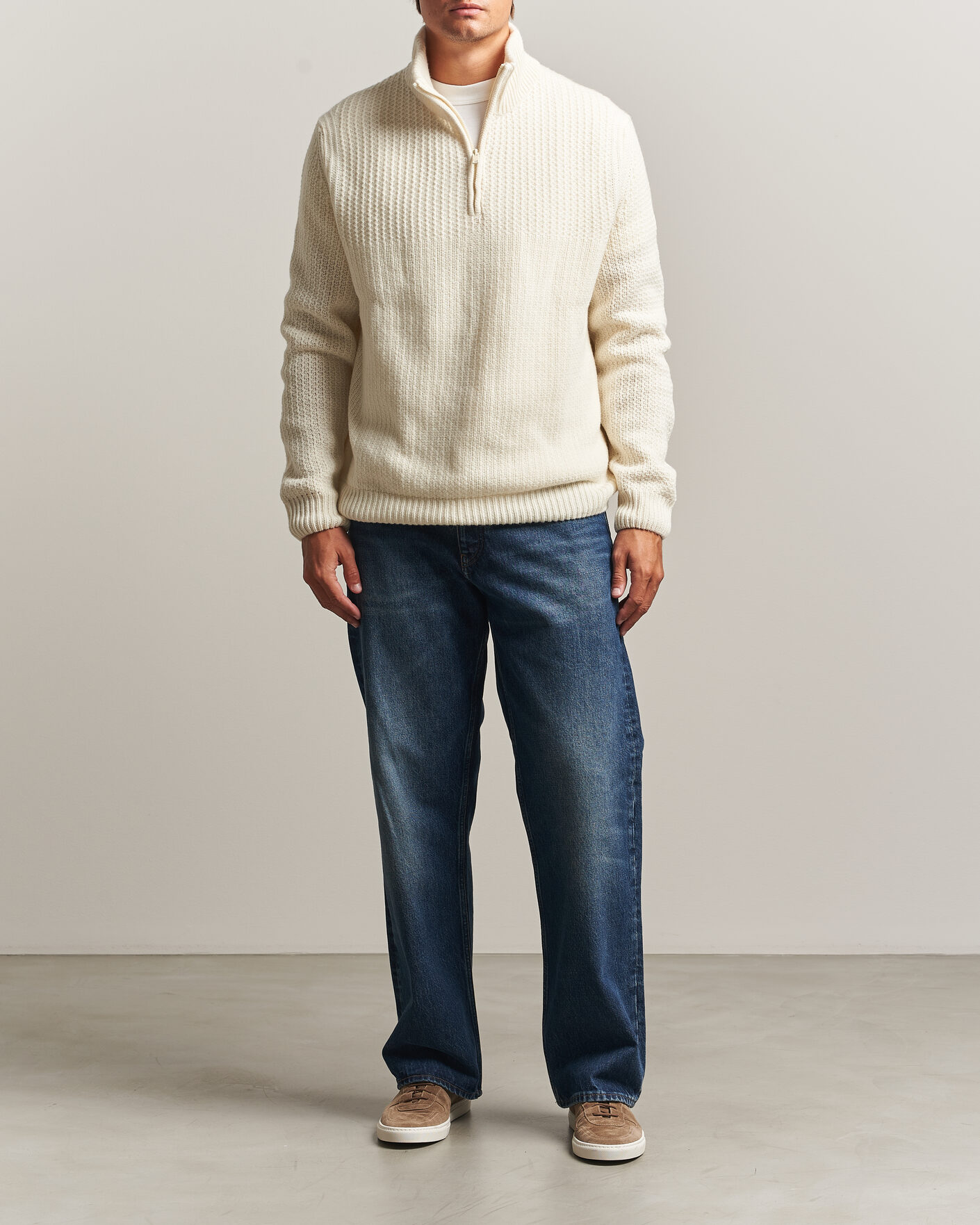 Herr | Tröjor | BOSS ORANGE | Kenter Wool Knitted Half Zip Open White