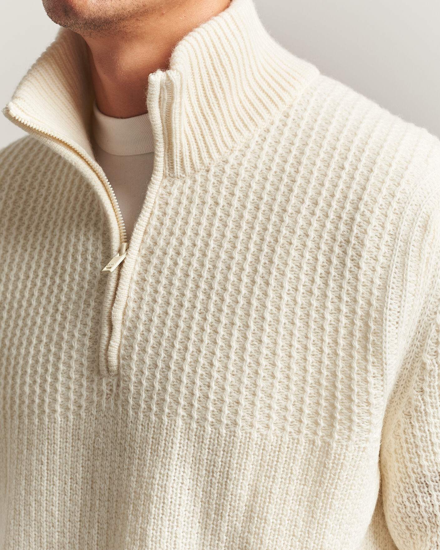 Herr | Tröjor | BOSS ORANGE | Kenter Wool Knitted Half Zip Open White
