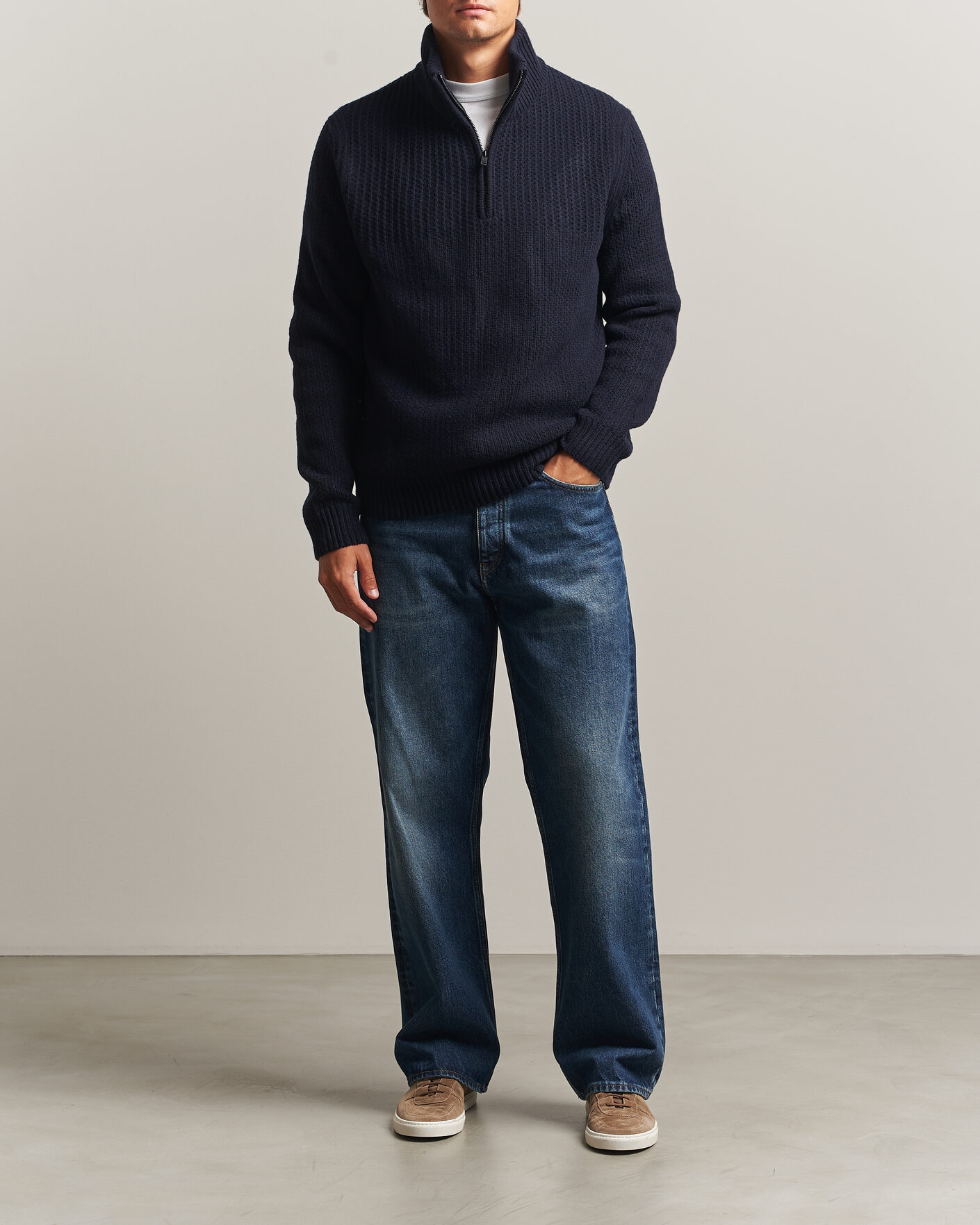 Herr | Tröjor | BOSS ORANGE | Kenter Wool Knitted Half Zip Dark Blue