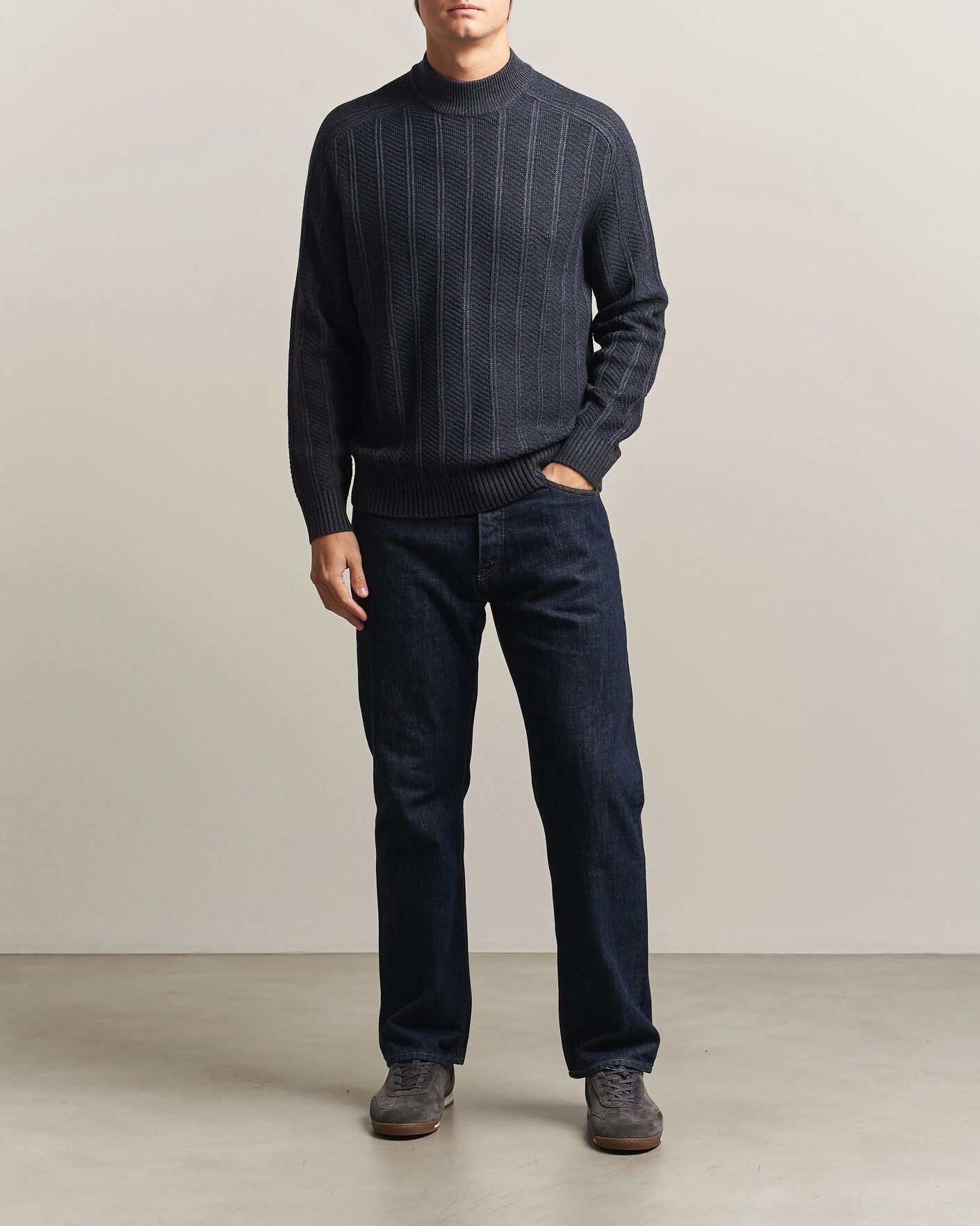 Herr | Tröjor | BOSS ORANGE | Katoolo Wool/Cotton Knitted Turtleneck Dark Blue