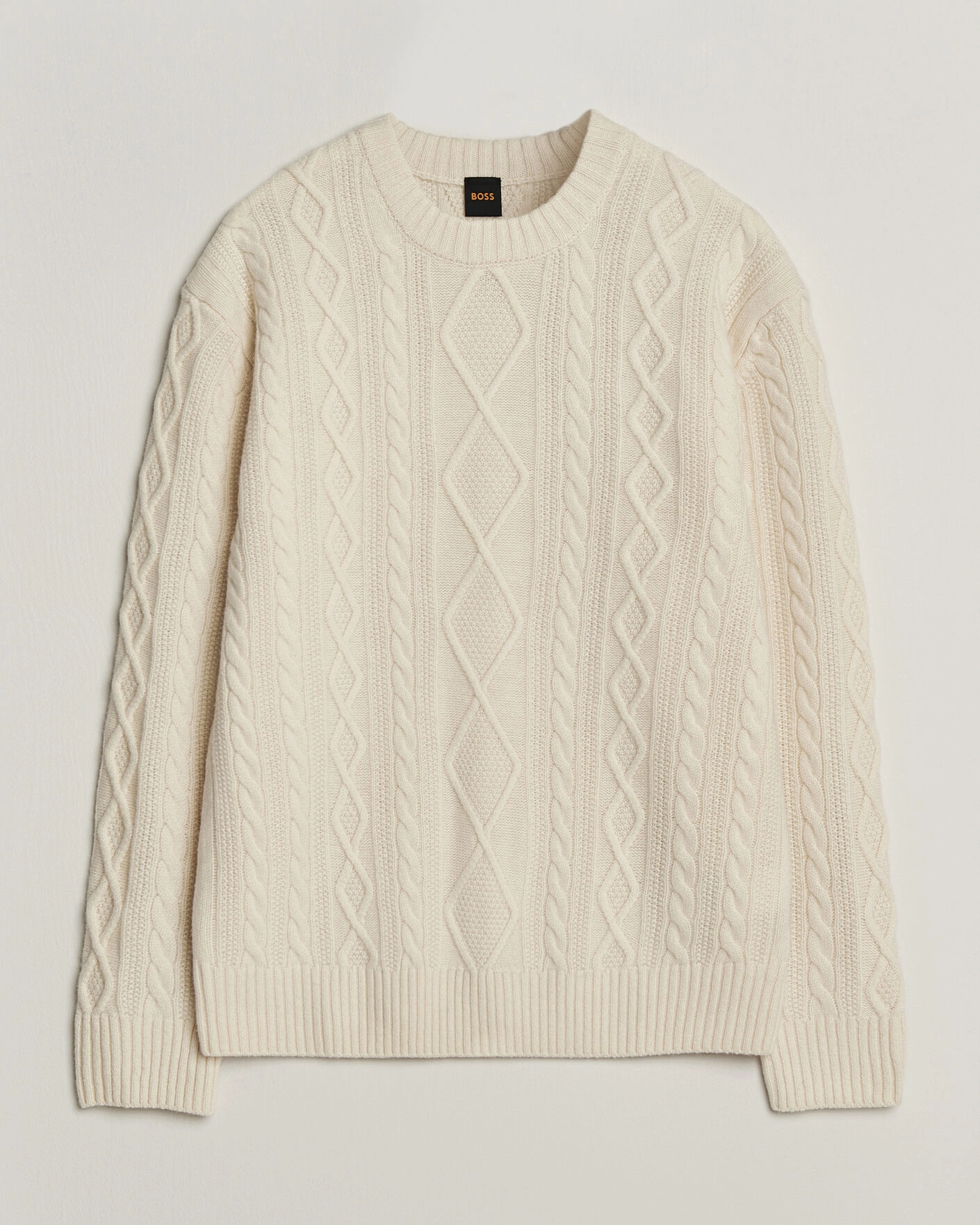 Herr | Tröjor | BOSS ORANGE | Atreccio Wool Structured Knitted Sweater Open White