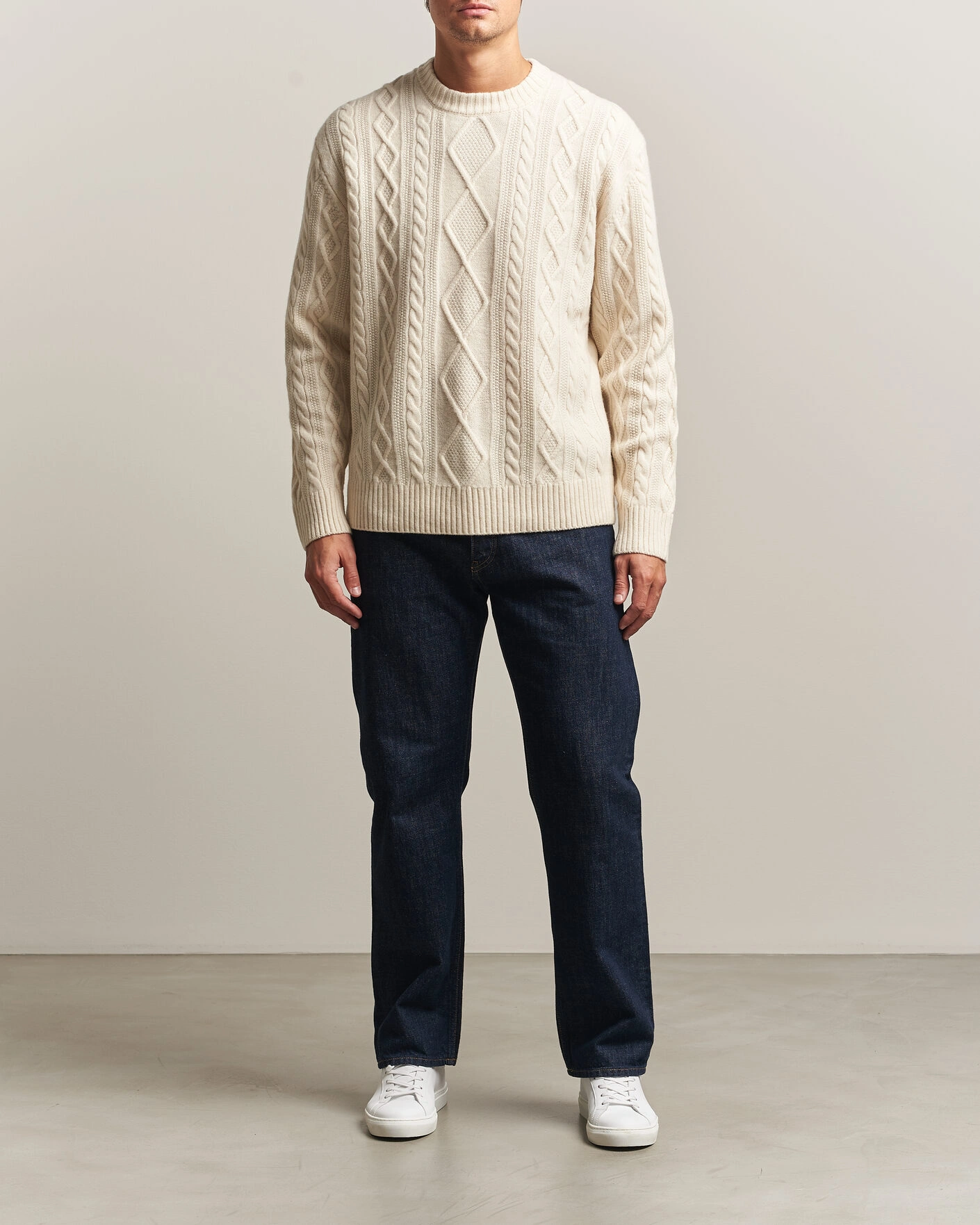 Herr | Tröjor | BOSS ORANGE | Atreccio Wool Structured Knitted Sweater Open White