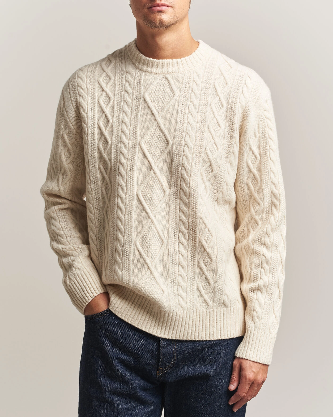 Herr | Tröjor | BOSS ORANGE | Atreccio Wool Structured Knitted Sweater Open White
