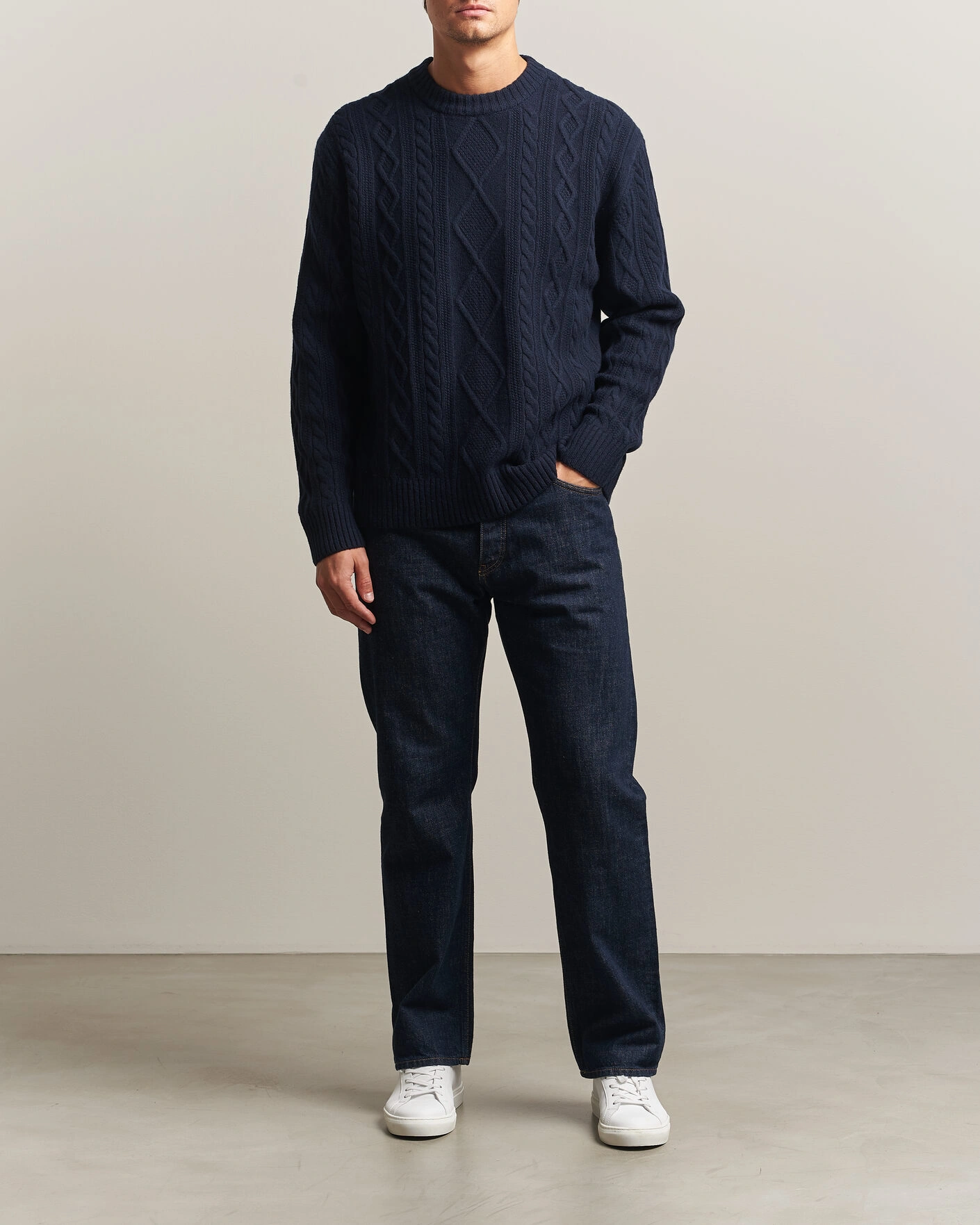 Herr | Tröjor | BOSS ORANGE | Atreccio Wool Structured Knitted Sweater Dark Blue
